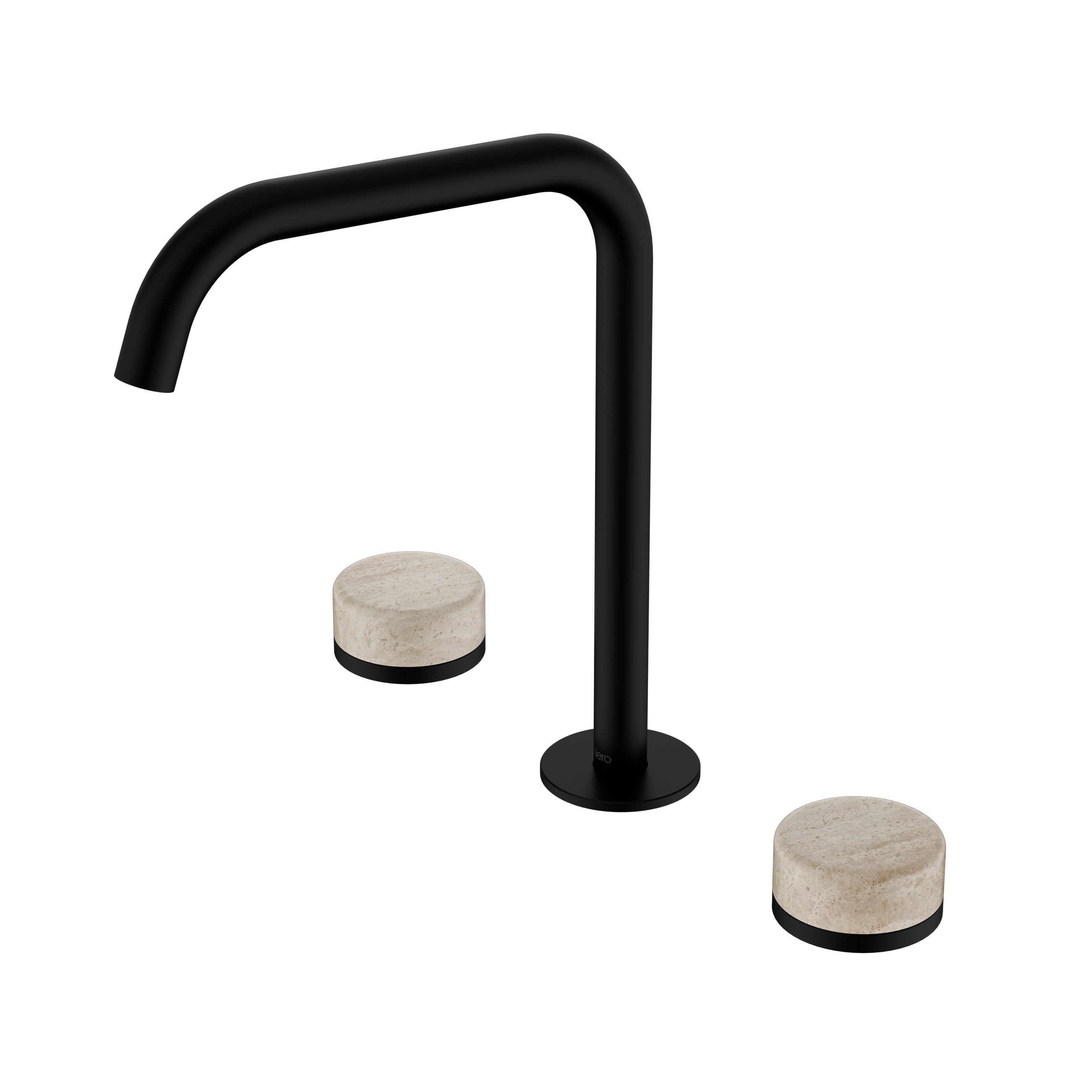 Serenity Bath/Kitchen Set Edge Spout With Rome Travertine Handle Matte Black