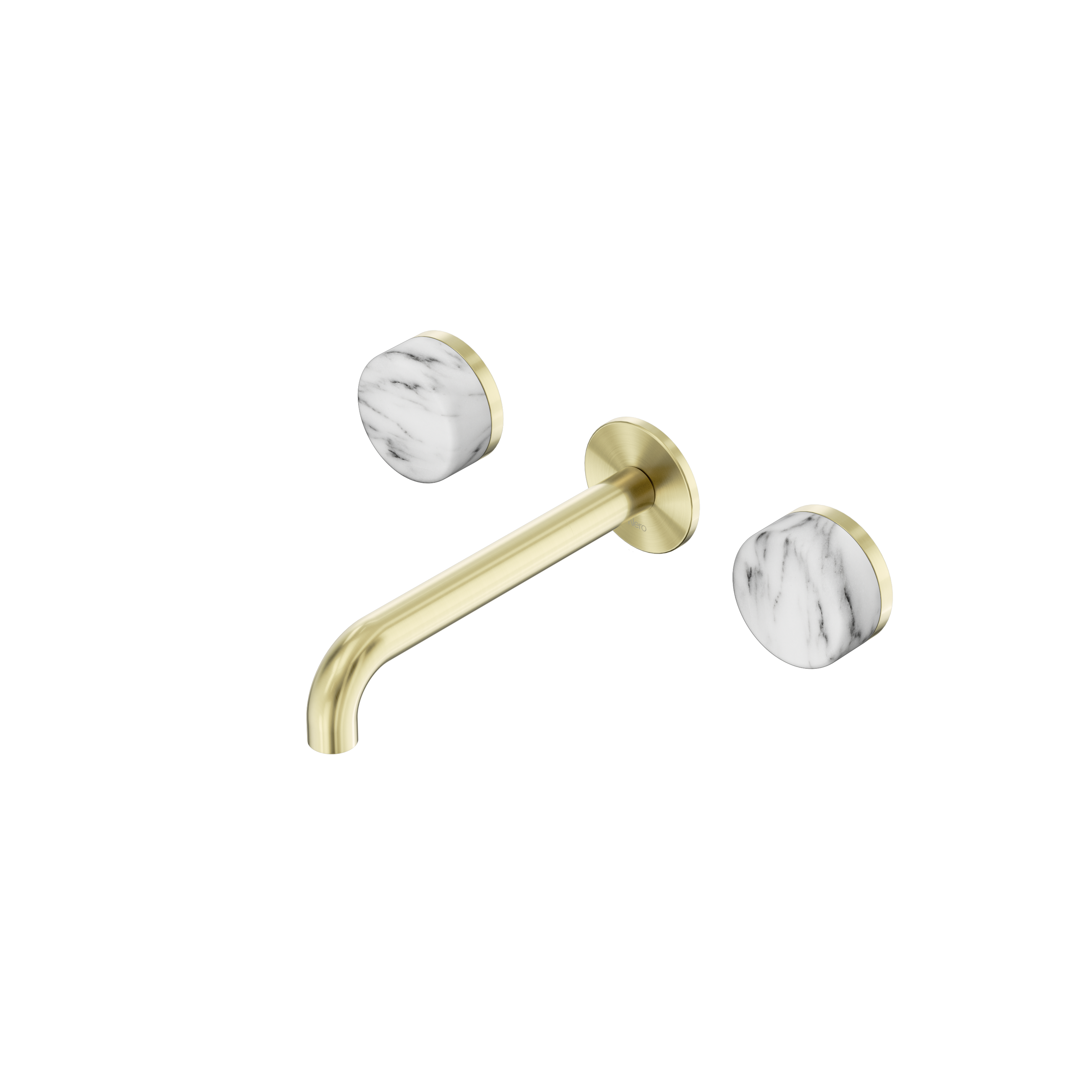 Serenity Wall Basin Set 185mm Spout With Arabescato Corchia Handle Brushed Gold