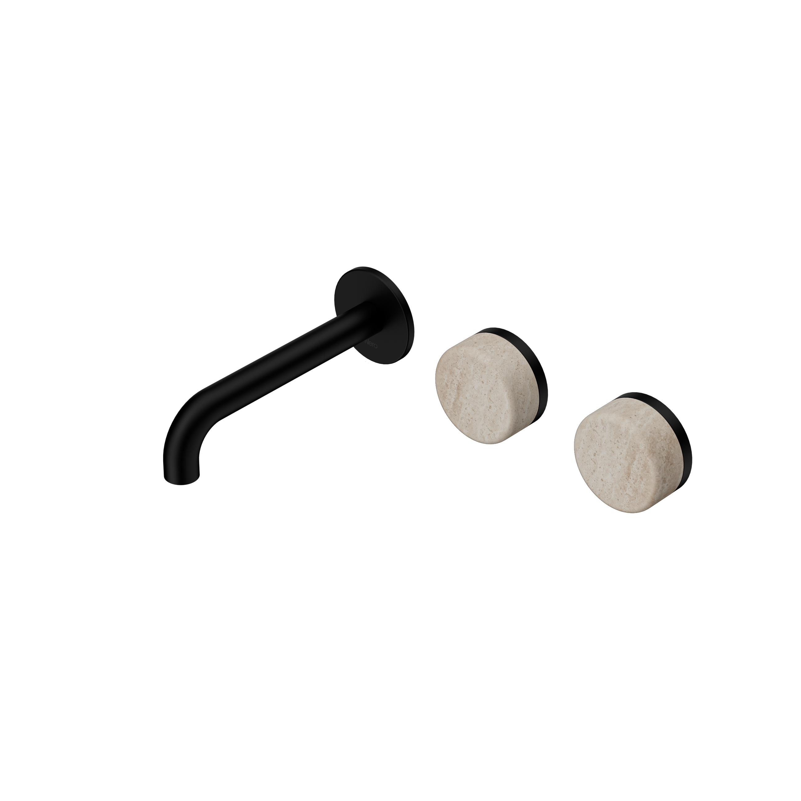 Serenity Wall Basin Set 160mm Offset Spout With Rome Travertine Handle Matte Black