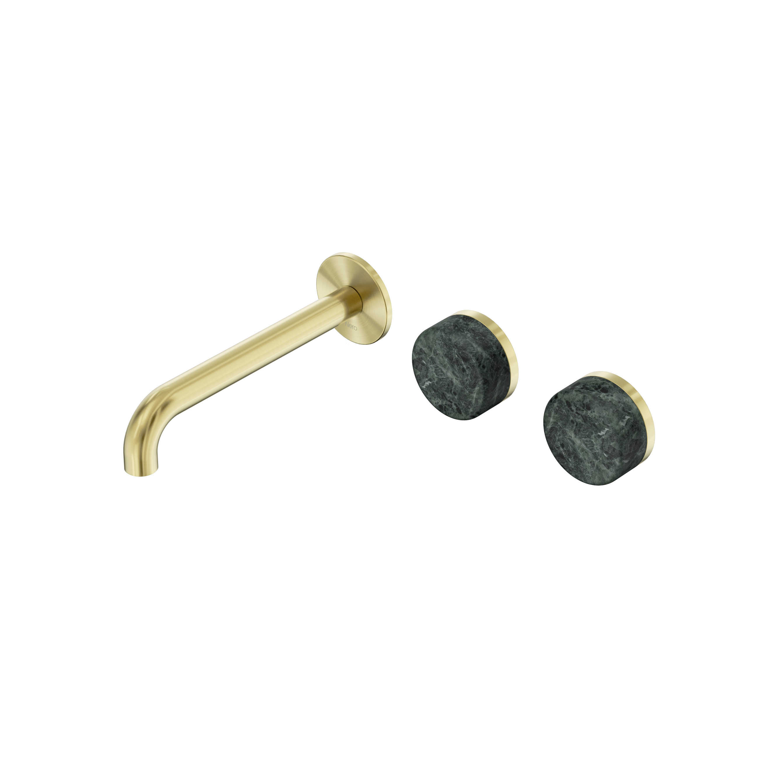 Serenity Wall Basin Set 185mm Offset Spout With Verde Alpi Handle Brushed Gold