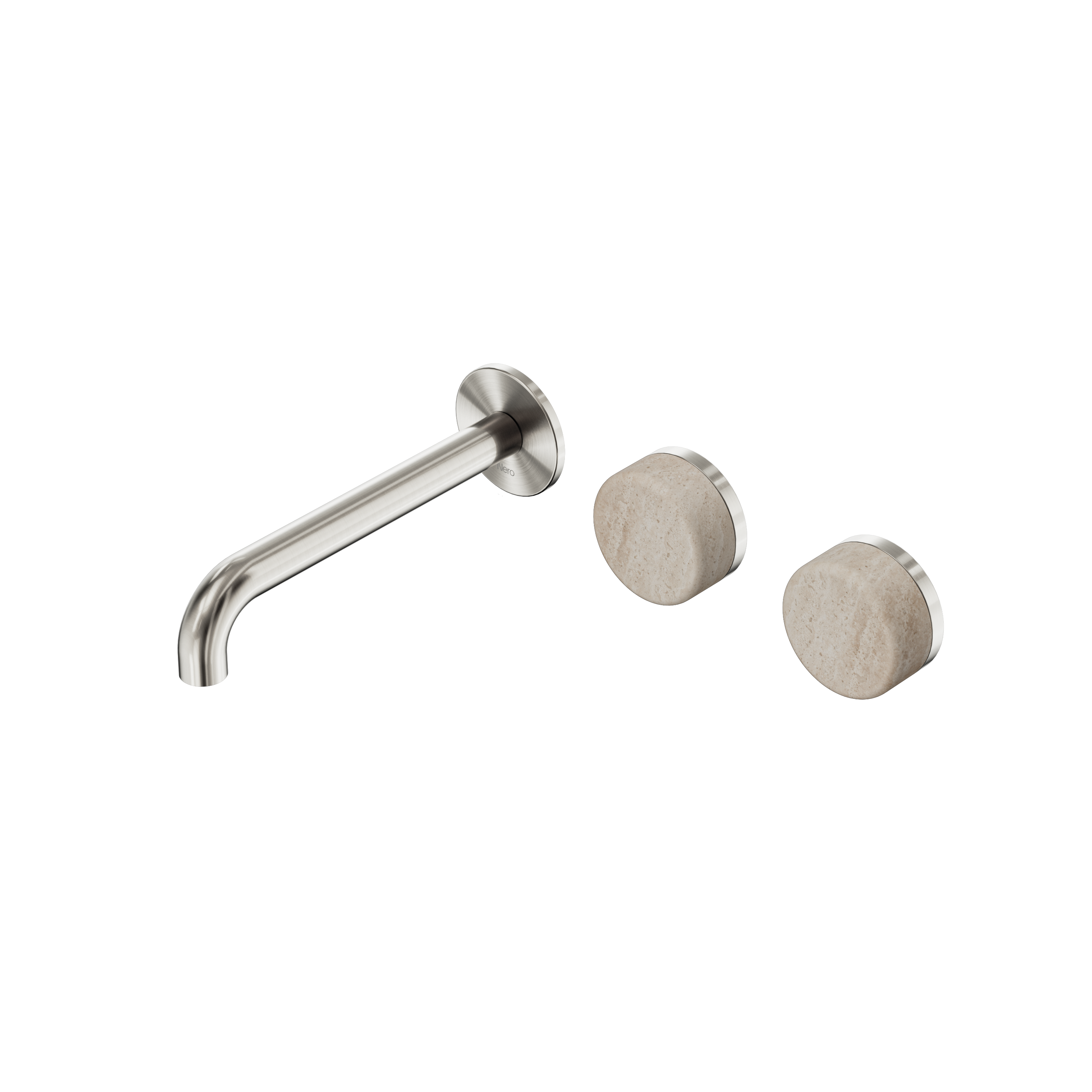 Serenity Wall Basin Set 185mm Offset Spout With Rome Travertine Handle Brushed Nickel
