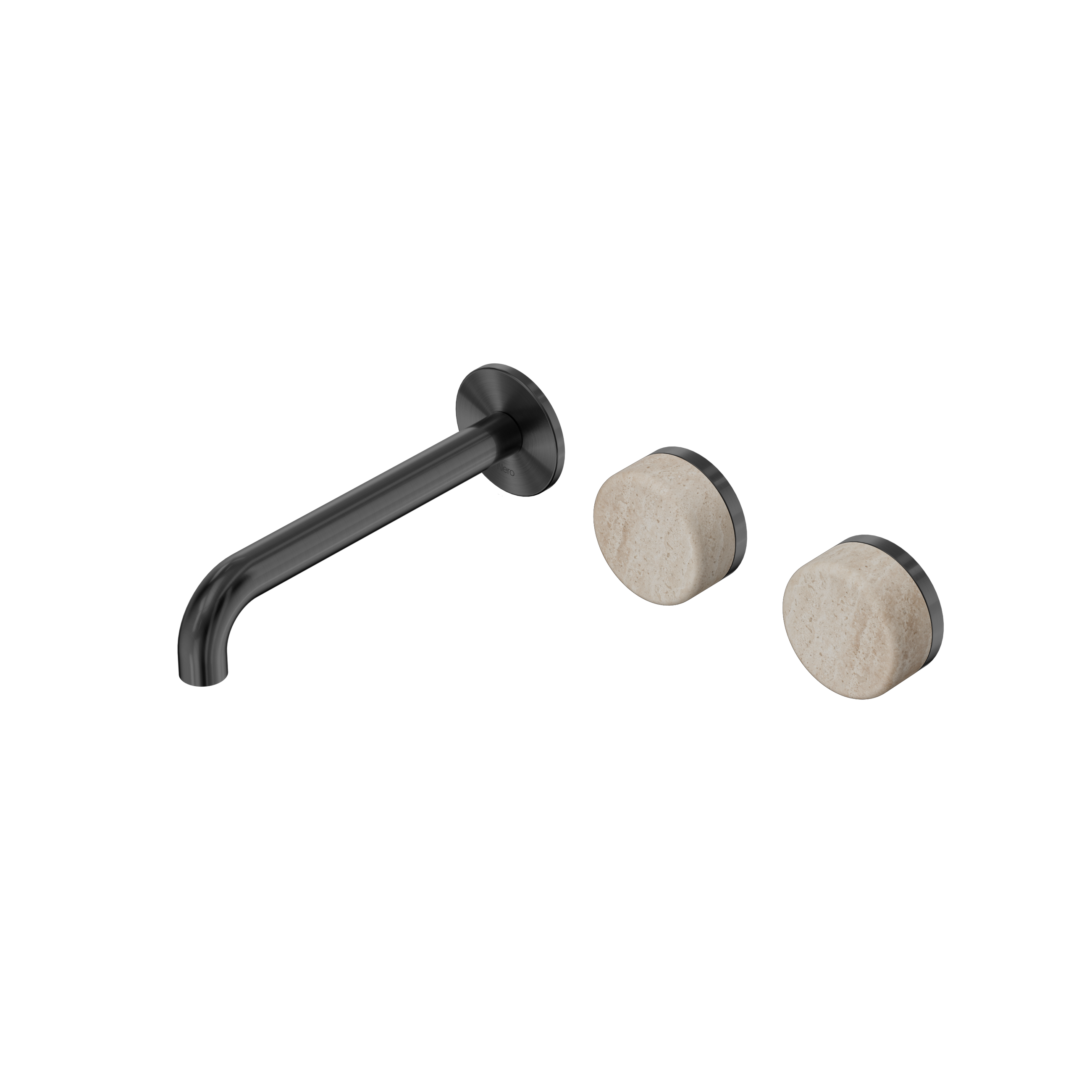 Serenity Wall Basin Set 185mm Offset Spout With Rome Travertine Handle Gun Metal