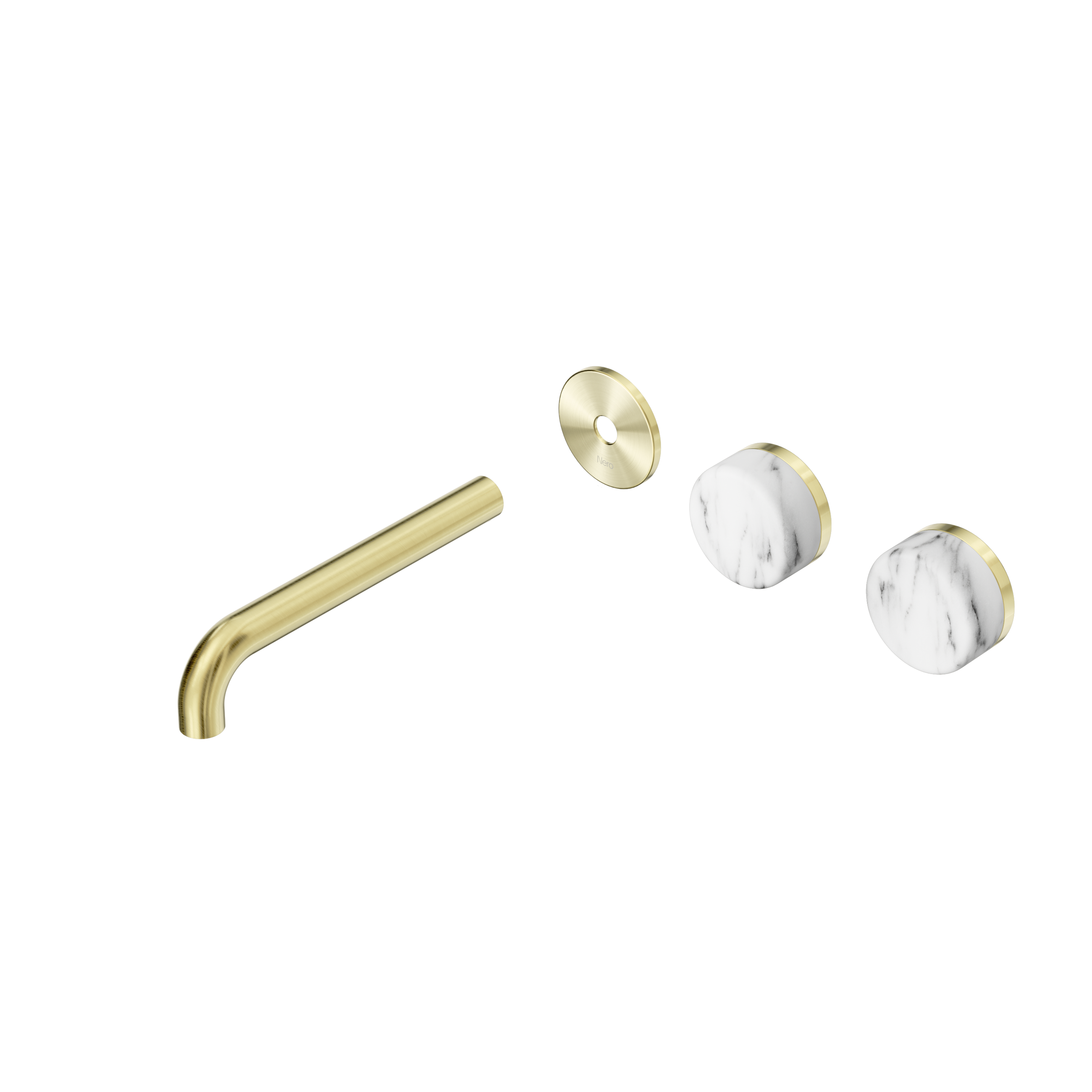 Serenity Wall Basin Set 185mm Offset Spout With Arabescato Corchia Handle Trim Kit Only Brushed Gold
