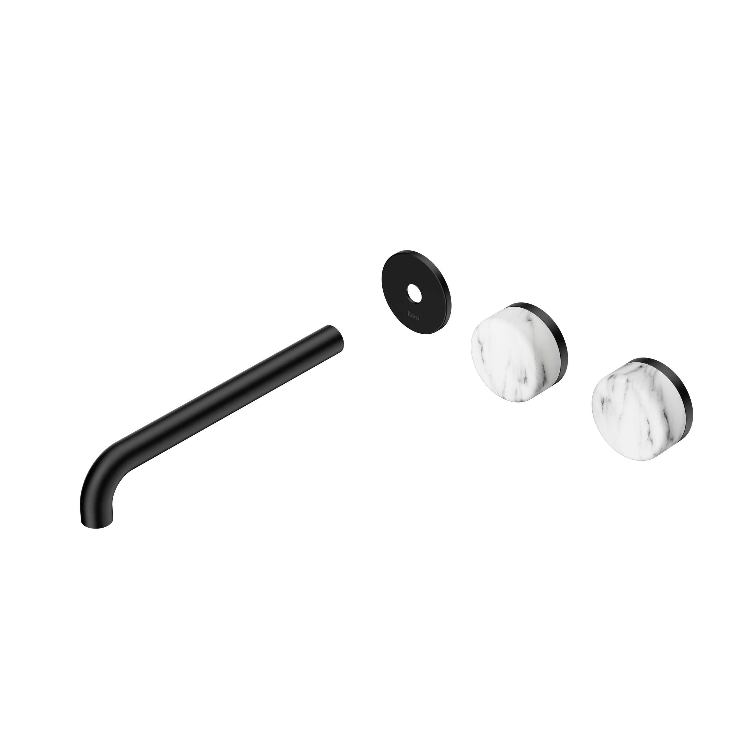 Serenity Wall Basin Set 220mm Offset Spout With Arabescato Corchia Handle Trim Kit Only Matte Black