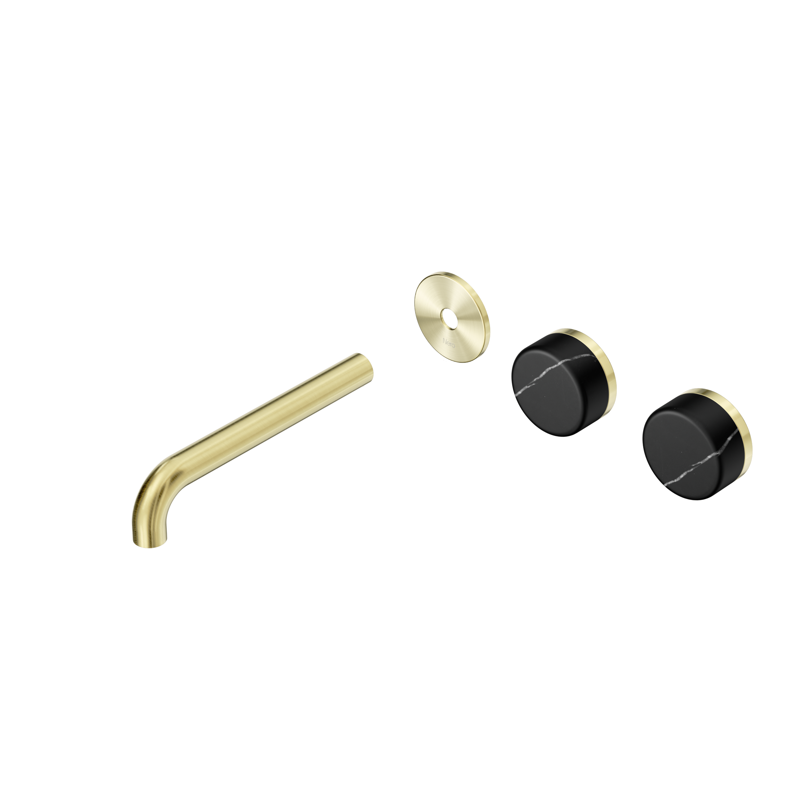 Serenity Wall Basin Set 185mm Offset Spout With Marquina Black Handle Trim Kit Only Brushed Gold