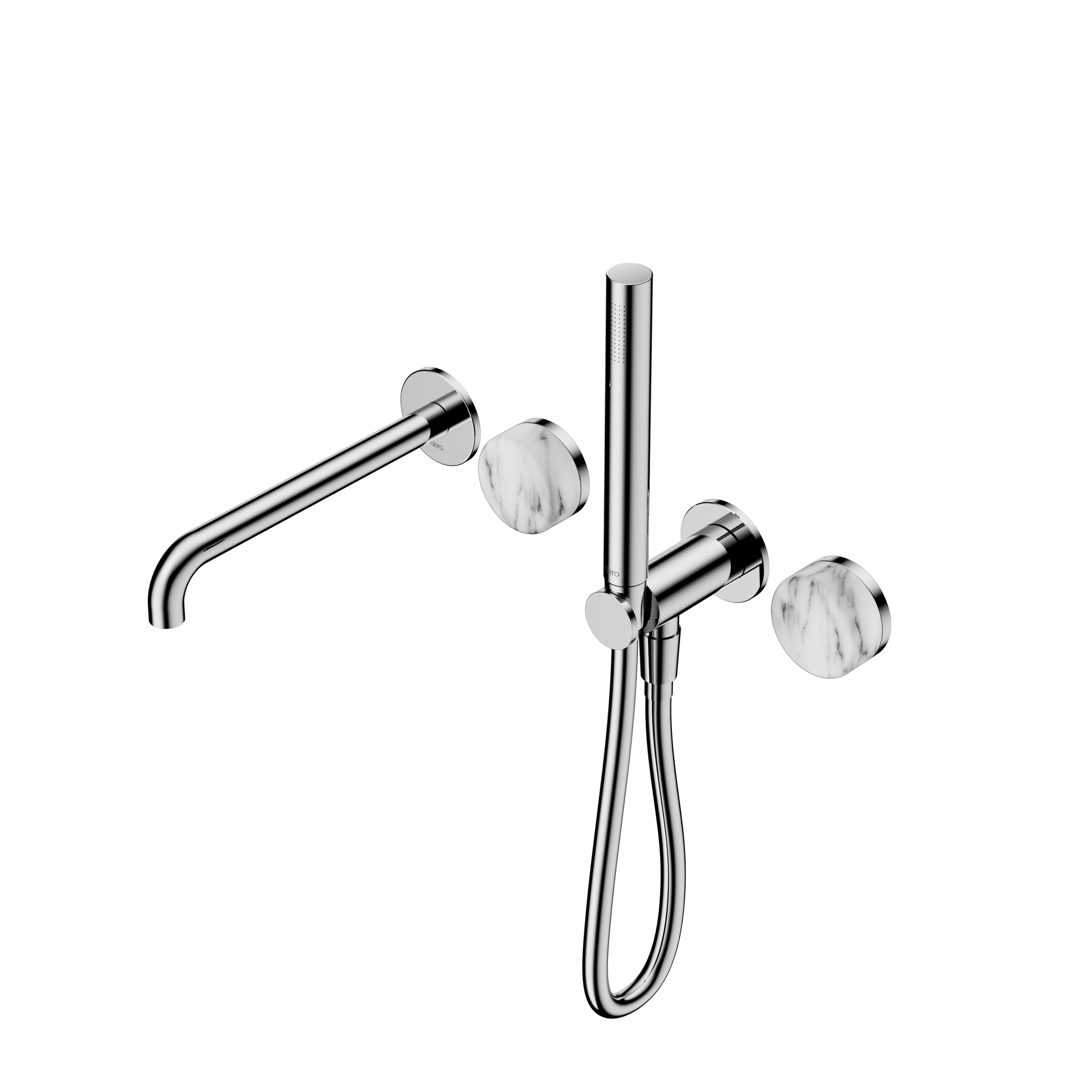 Serenity Progressive Shower System With Spout With Arabescato Corchia Handle And Slim Shower Chrome