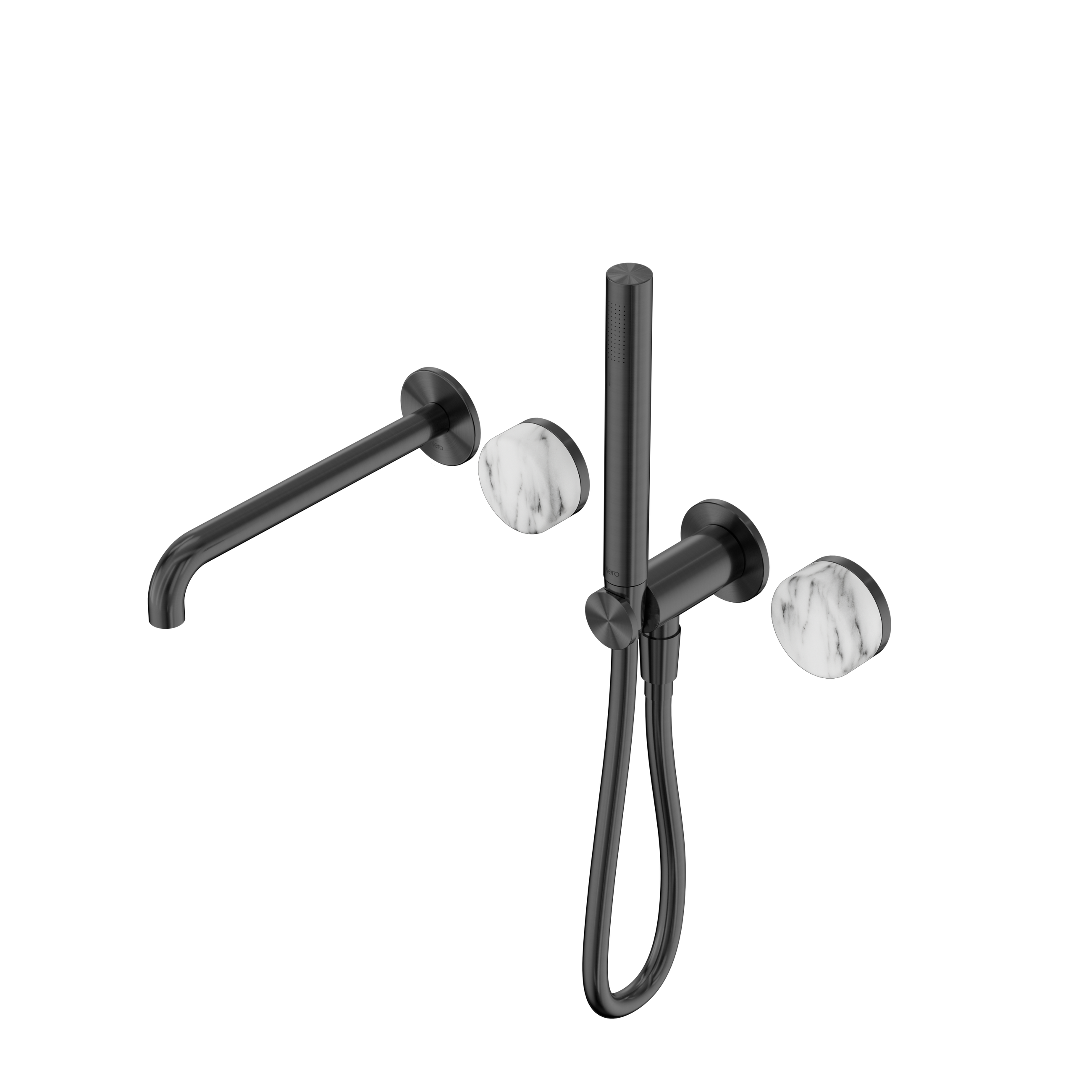 Serenity Progressive Shower System With Spout With Arabescato Corchia Handle And Slim Shower Gun Metal