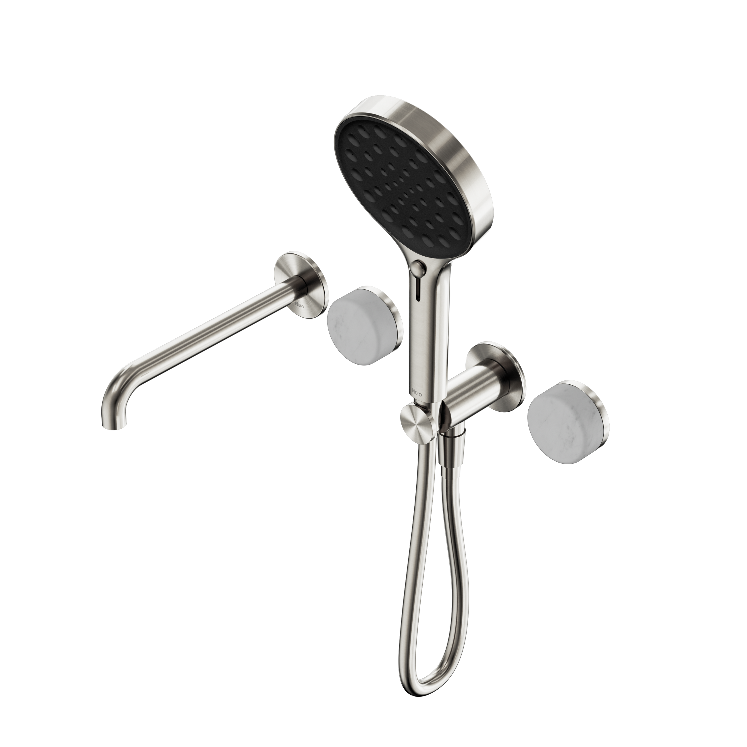 Serenity Progressive Shower System With Spout With Carrara Handle And Serenity Hand Shower Brushed Nickel