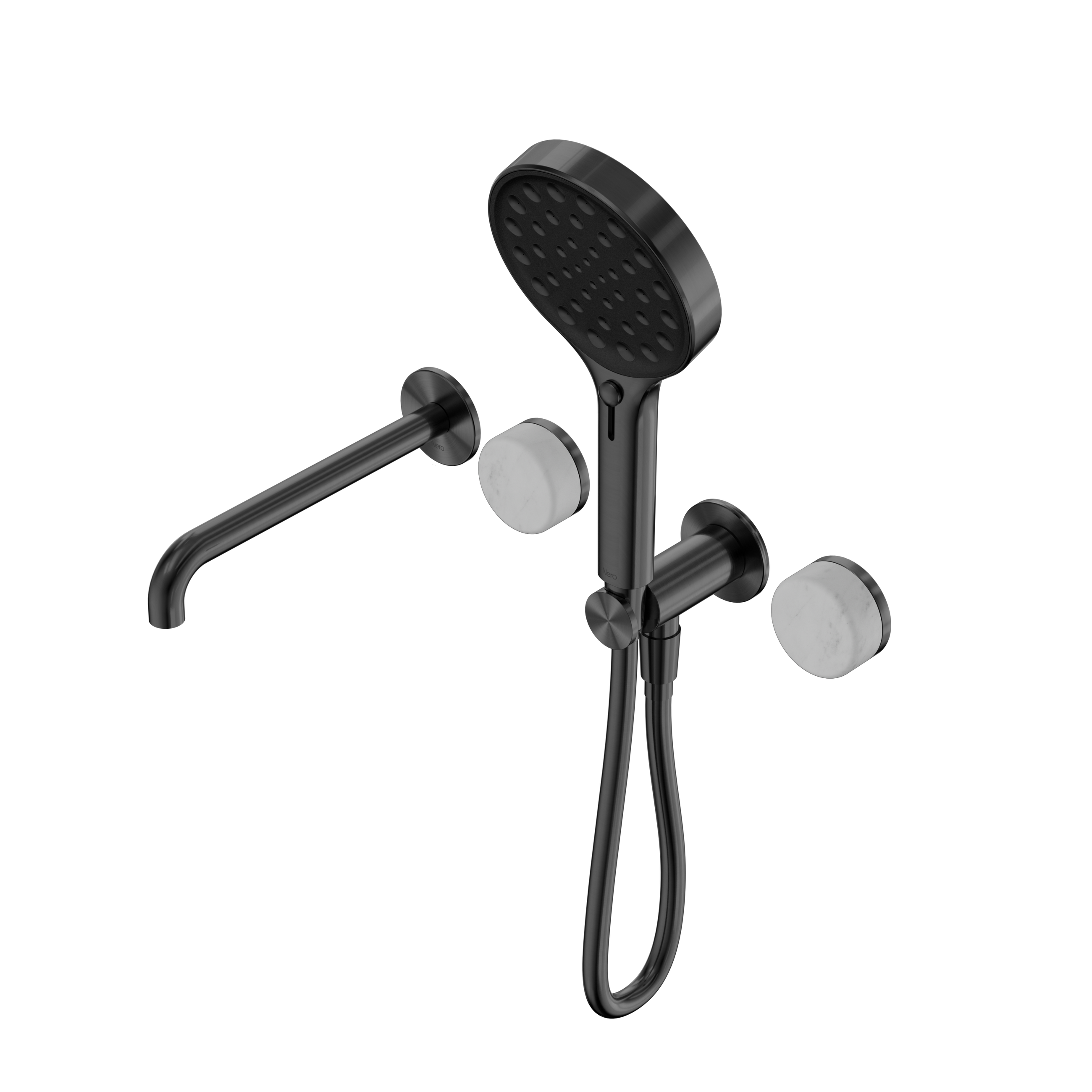 Serenity Progressive Shower System With Spout With Carrara Handle And Serenity Hand Shower Gun Metal