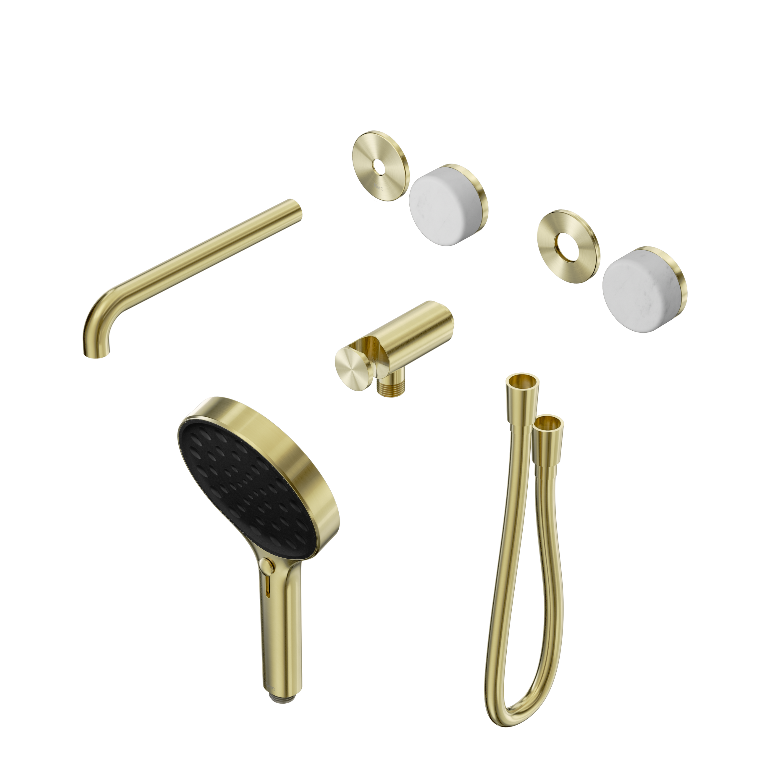 Serenity Progressive Shower System With Spout With Carrara Handle And Serenity Hand Shower Trim Kit Only Brushed Gold