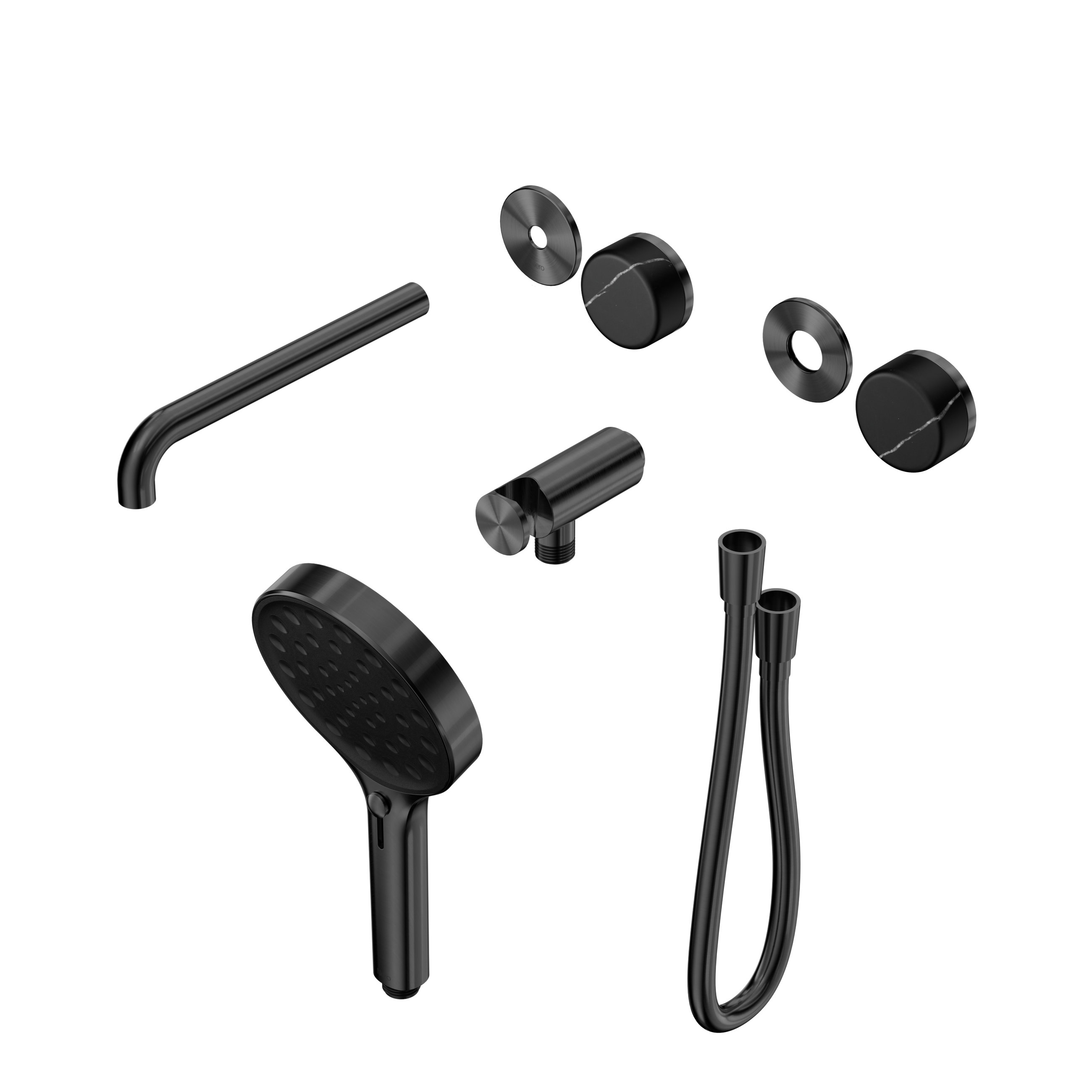 Serenity Progressive Shower System With Spout With Marquina Black Handle And Serenity Hand Shower Trim Kit Only Gun Metal
