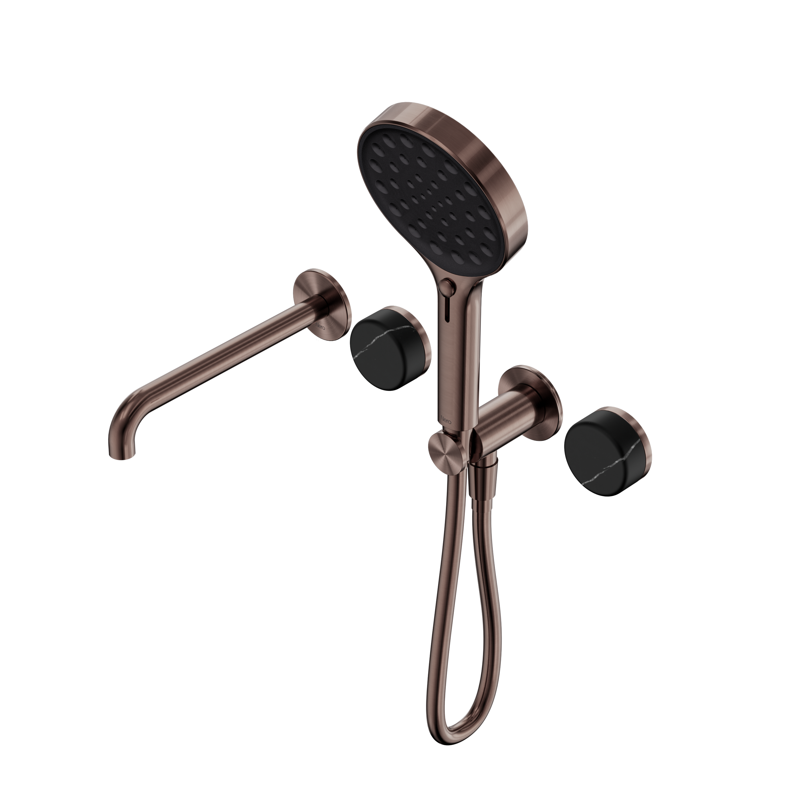 Serenity Progressive Shower System With Spout With Marquina Black Handle And Serenity Hand Shower Brushed Bronze