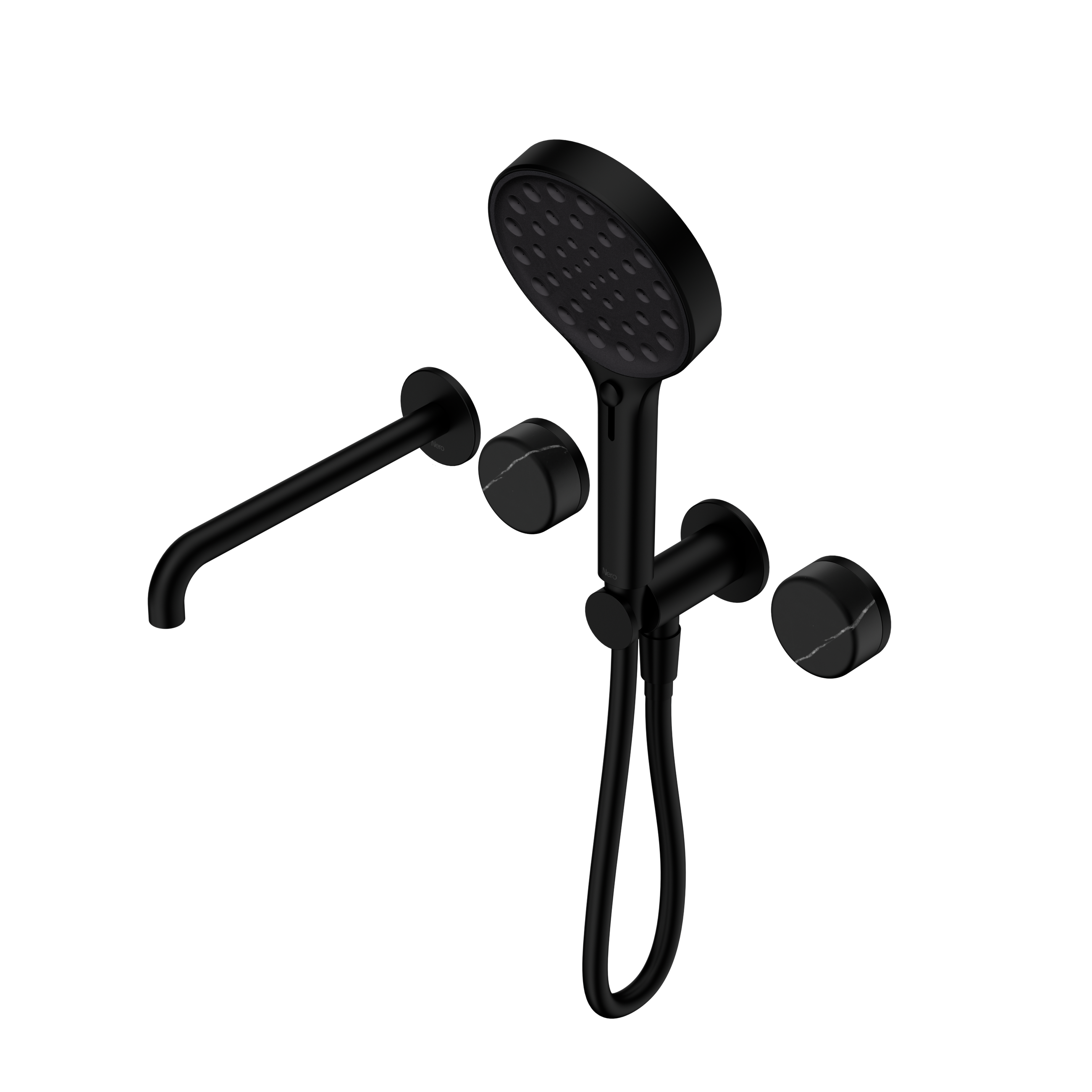 Serenity Progressive Shower System With Spout With Marquina Black Handle And Serenity Hand Shower Matte Black
