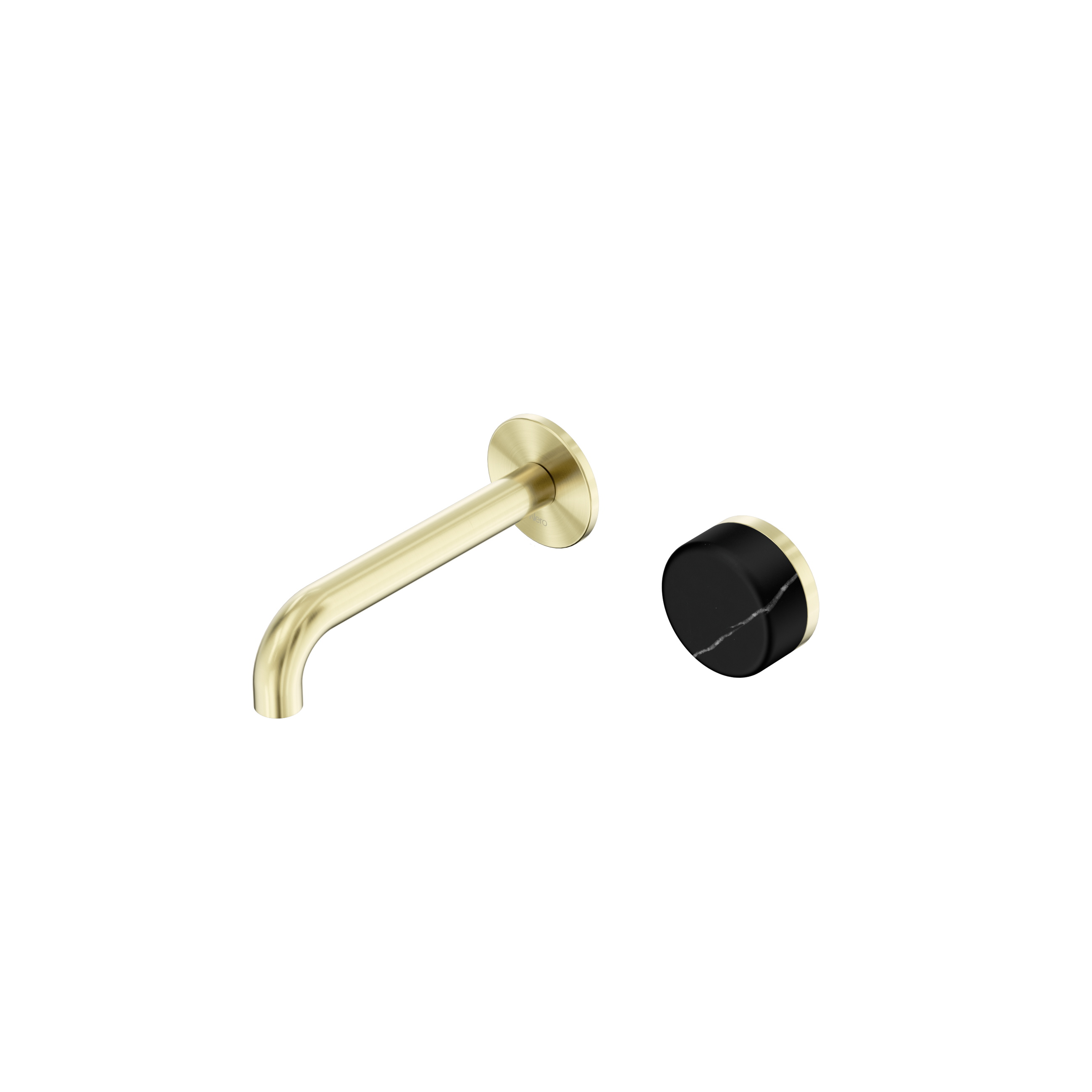 Serenity Progressive Wall Basin Mixer 160mm Spout With Marquina Black Handle Brushed Gold