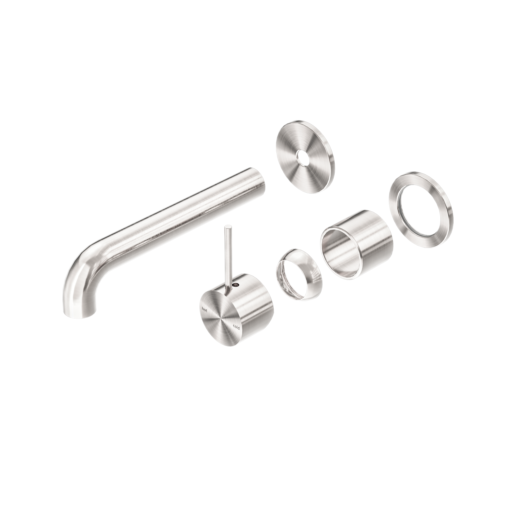 Mecca Wall Basin/Bath Mixer Separate Back Plate Handle Up 185mm Trim Kits Only Brushed Nickel