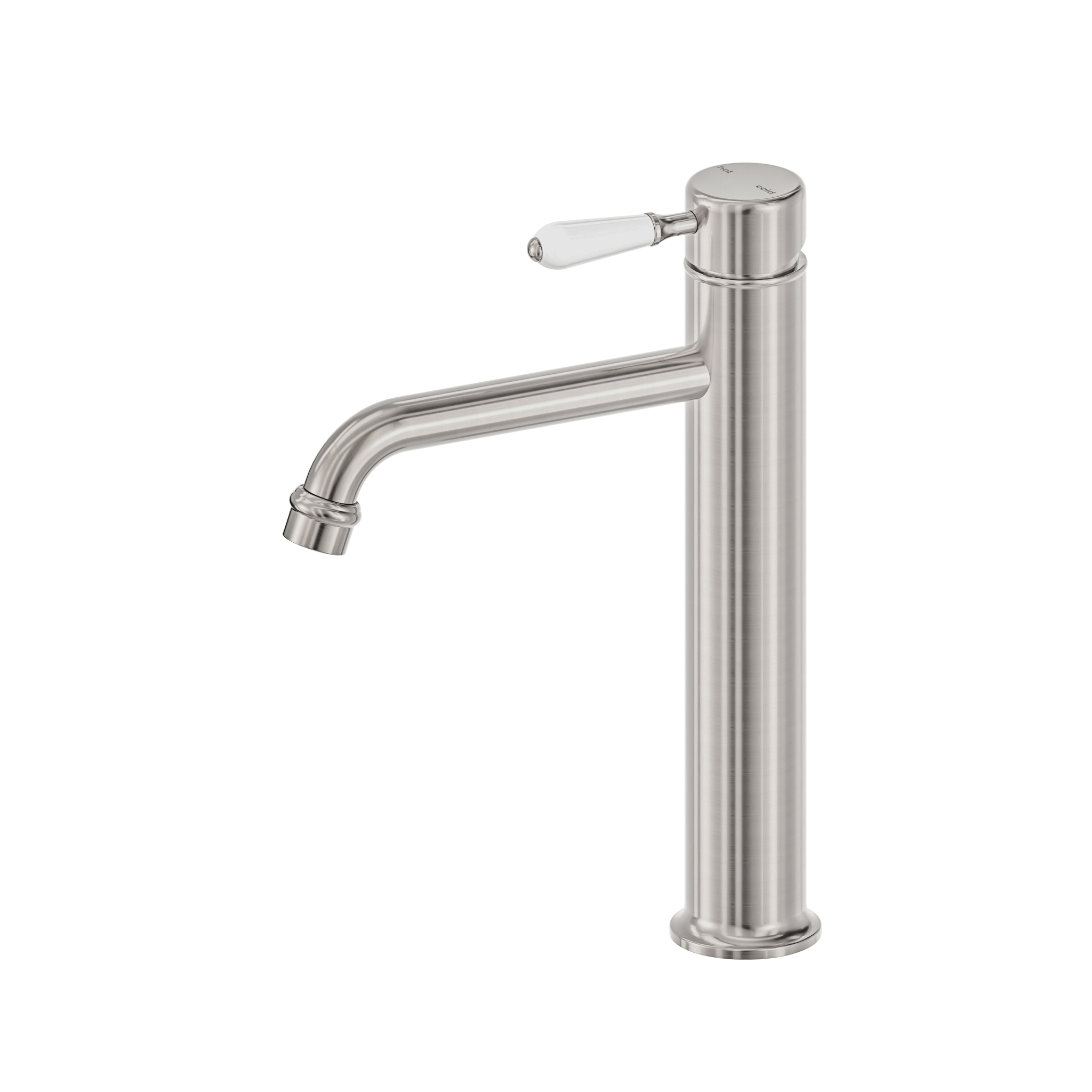 York Straight Tall Basin Mixer With White Porcelain Lever Brushed Nickel
