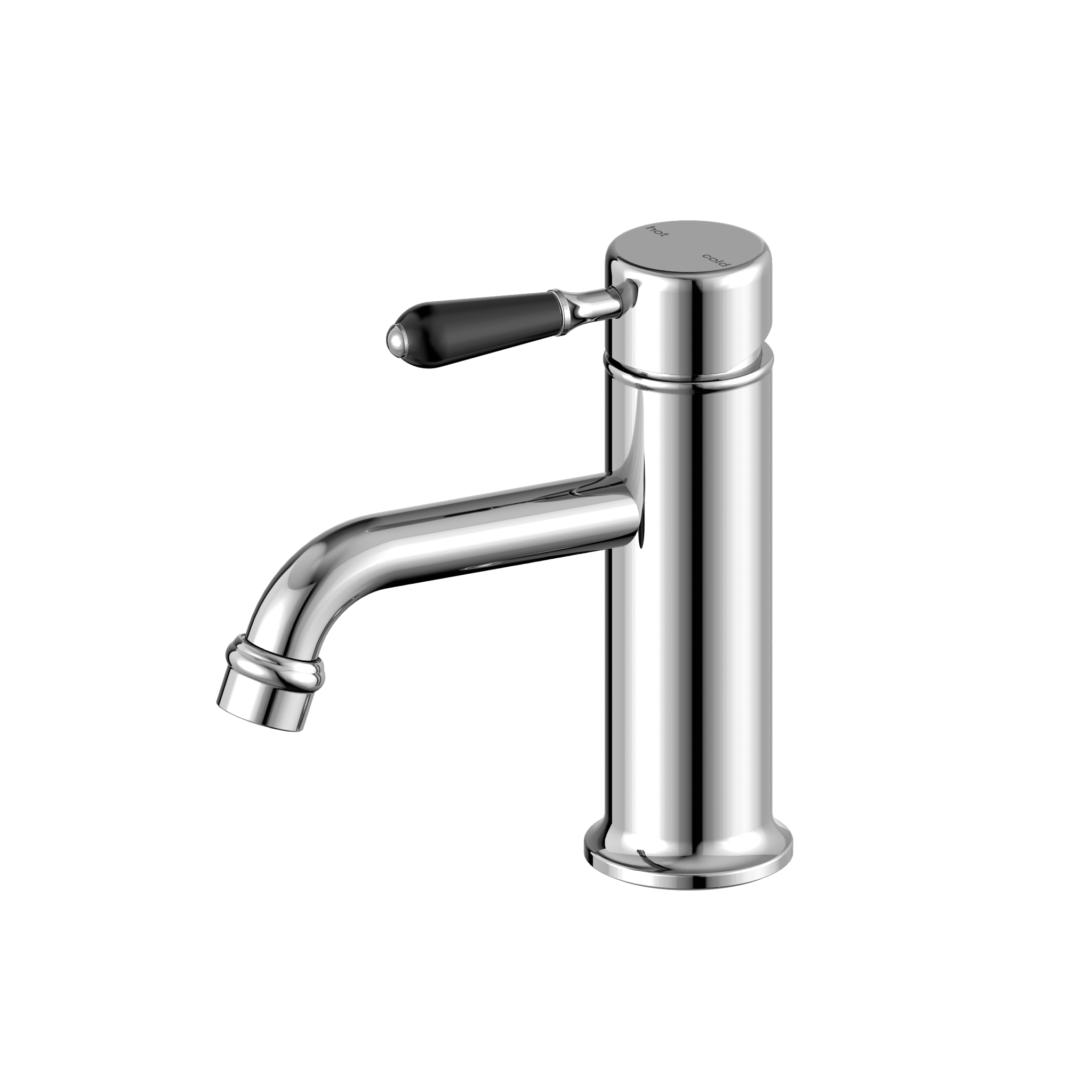 York Straight Basin Mixer With Black Porcelain Lever Chrome