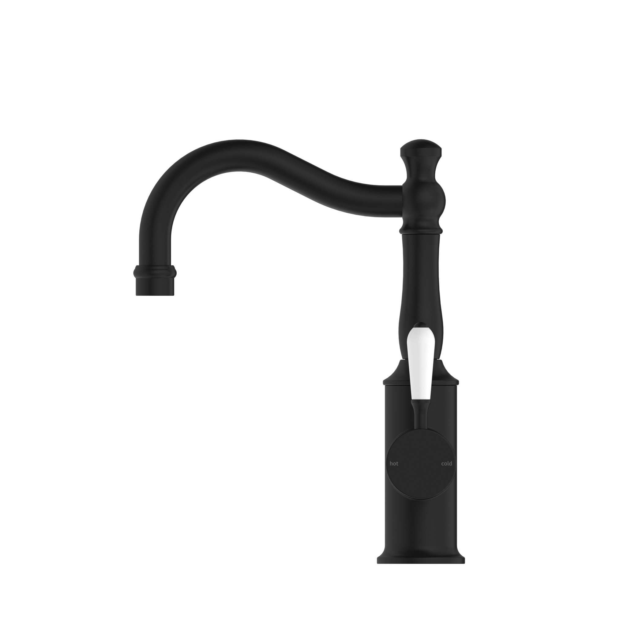 York Basin Mixer Hook Spout With White Porcelain Lever Matte Black