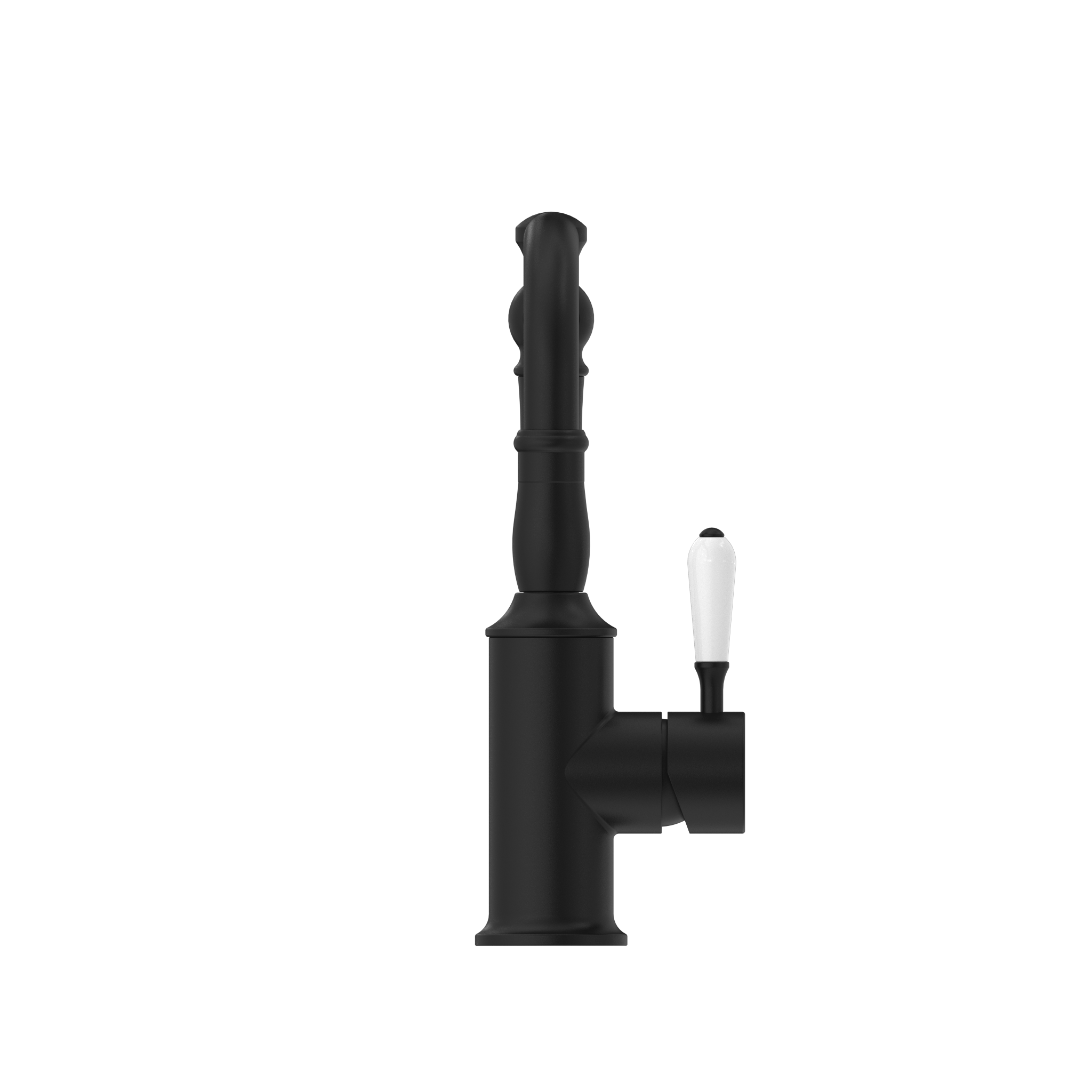 York Basin Mixer Hook Spout With White Porcelain Lever Matte Black