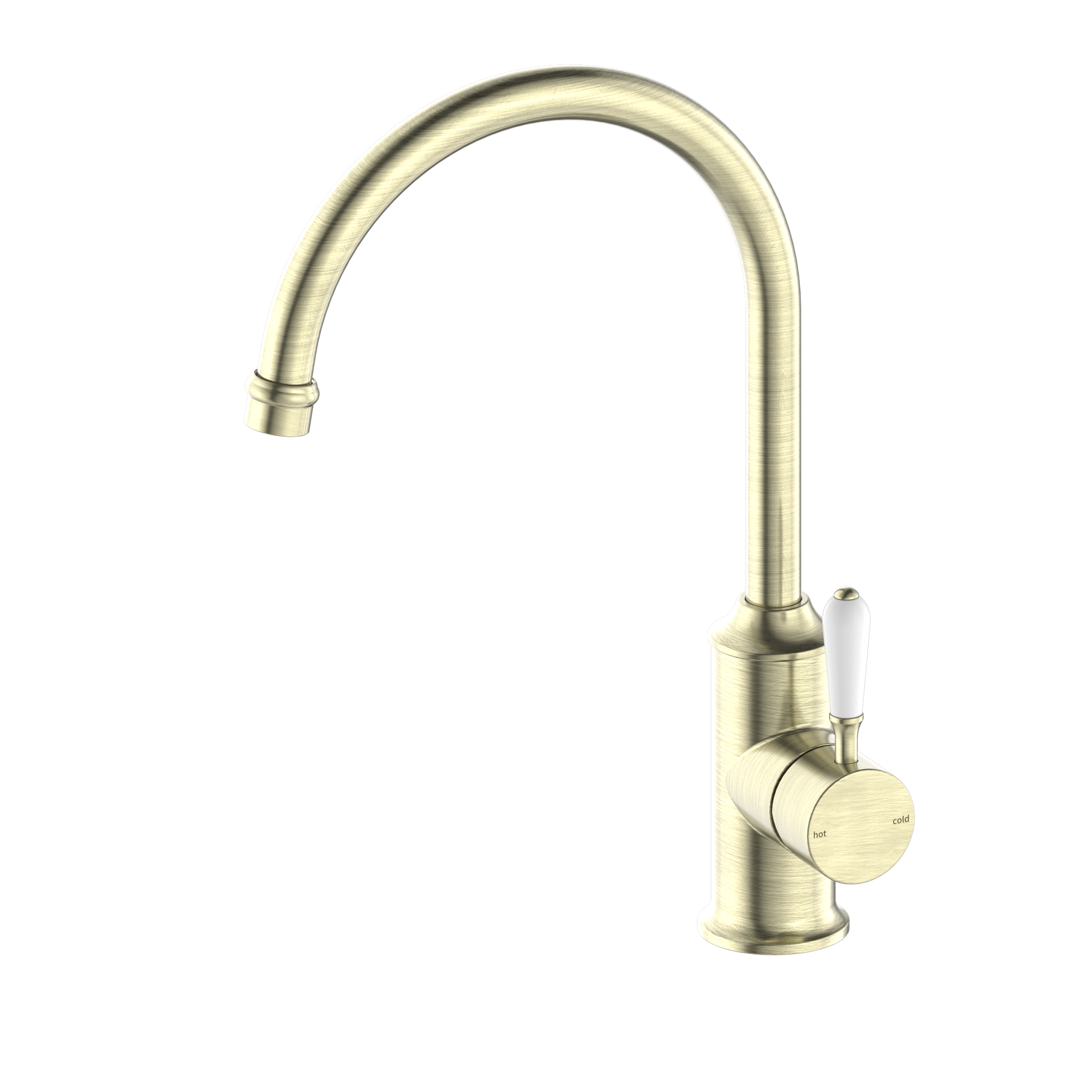 York Kitchen Mixer Gooseneck Spout With White Porcelain Lever Aged Brass