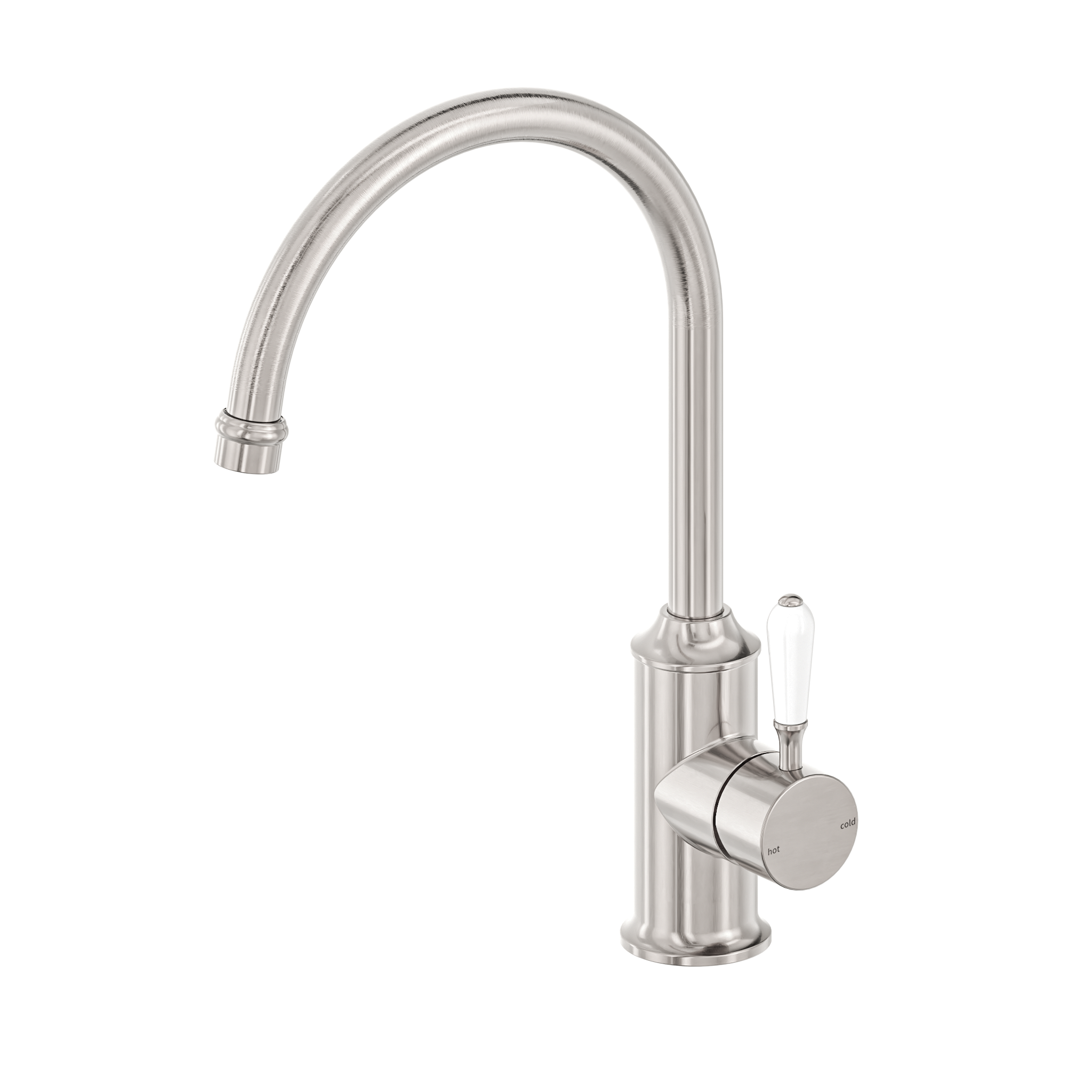 York Kitchen Mixer Gooseneck Spout With White Porcelain Lever Brushed Nickel