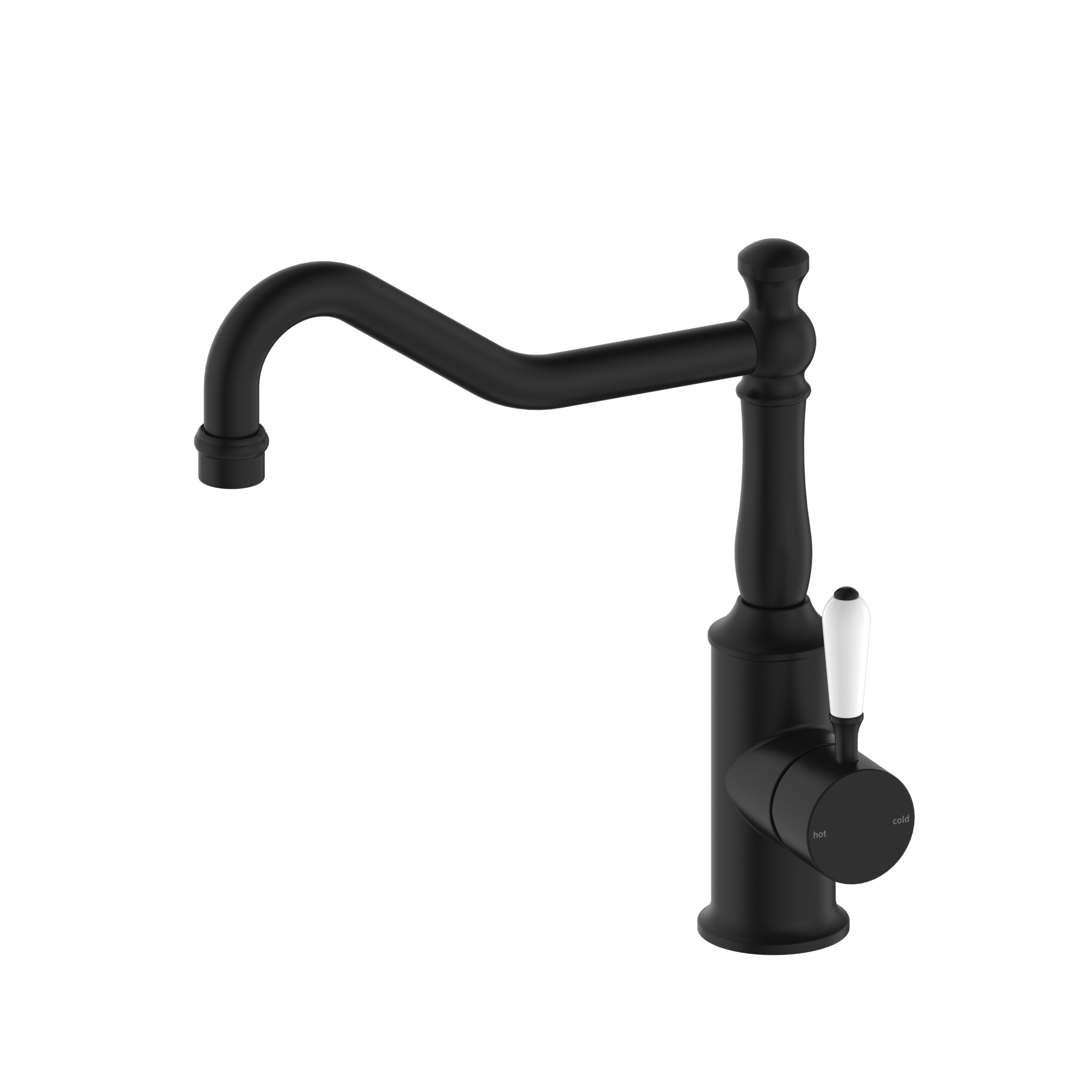 York Kitchen Mixer Hook Spout With White Porcelain Lever Matte Black