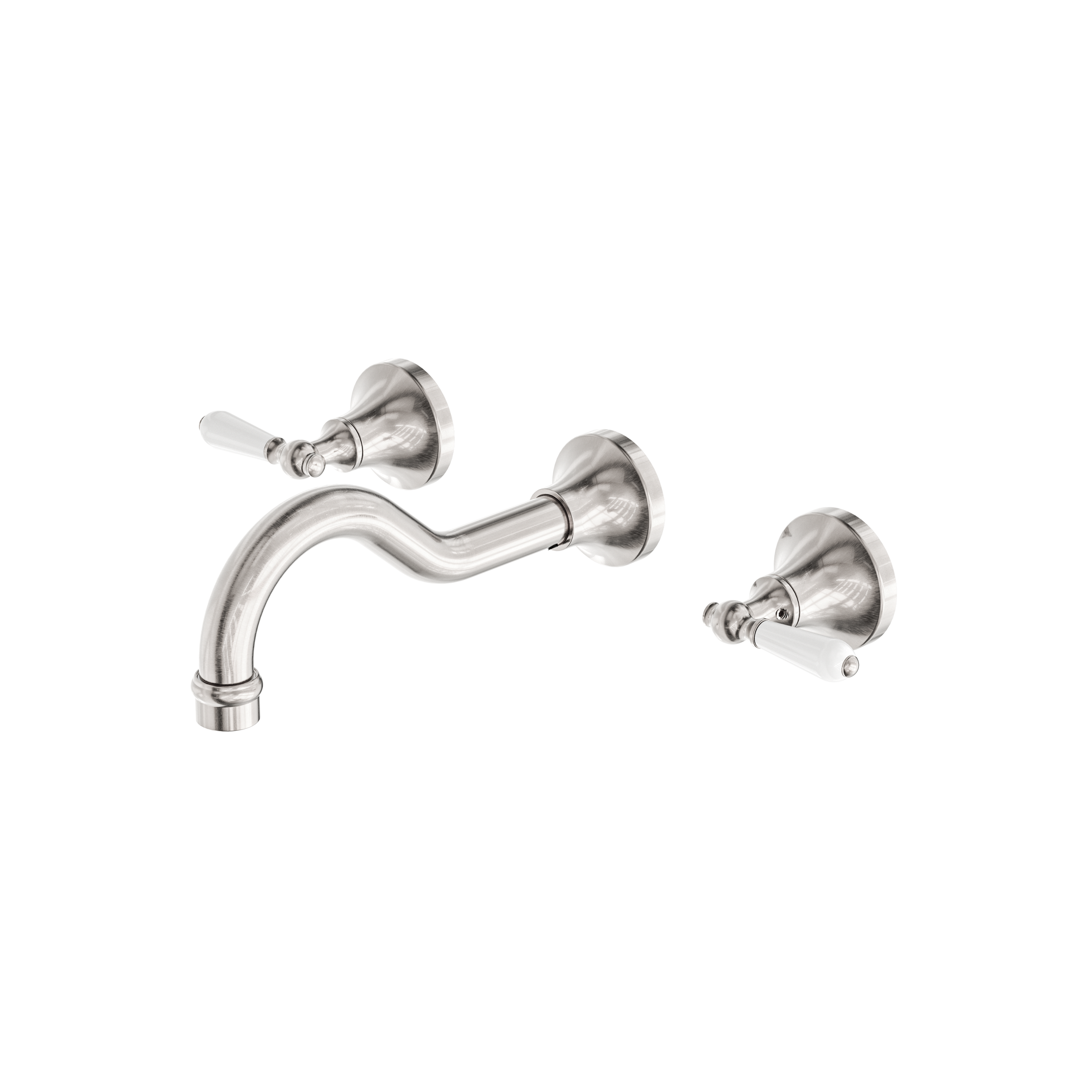 York Wall Basin Set With White Porcelain Lever Brushed Nickel