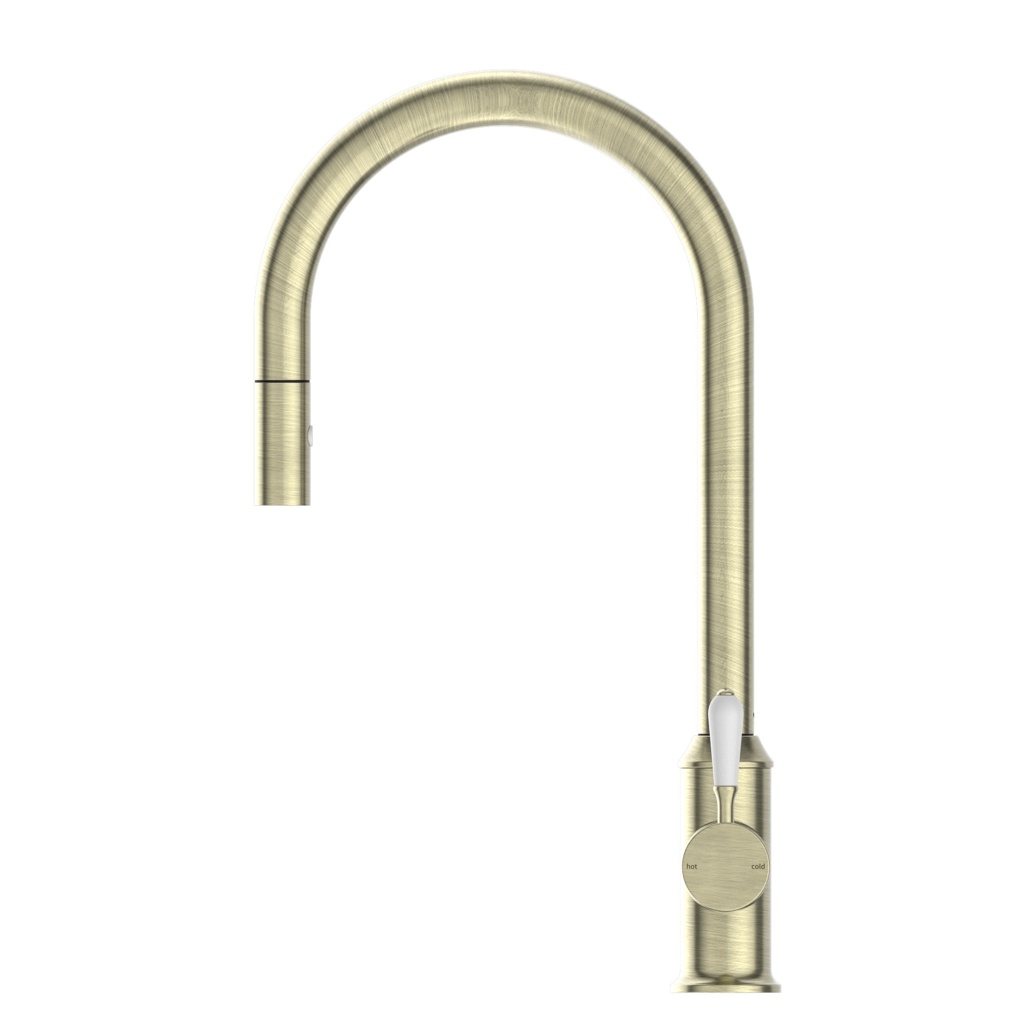 York Pull Out Sink Mixer With Vegie Spray Function With White Porcelain Lever Aged Brass