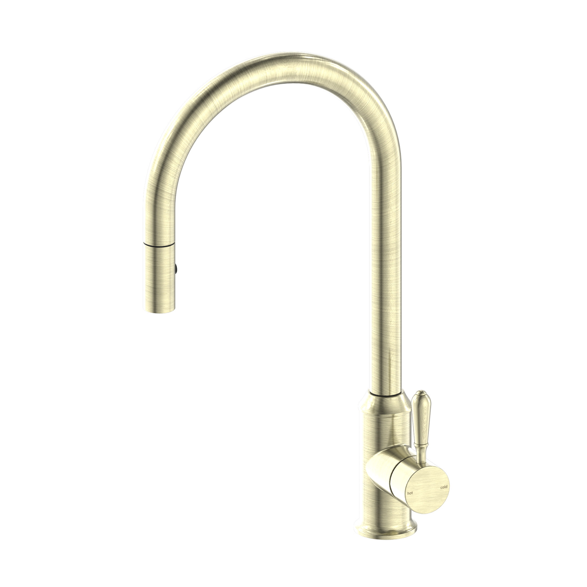 York Pull Out Sink Mixer With Vegie Spray Function With Metal Lever Aged Brass