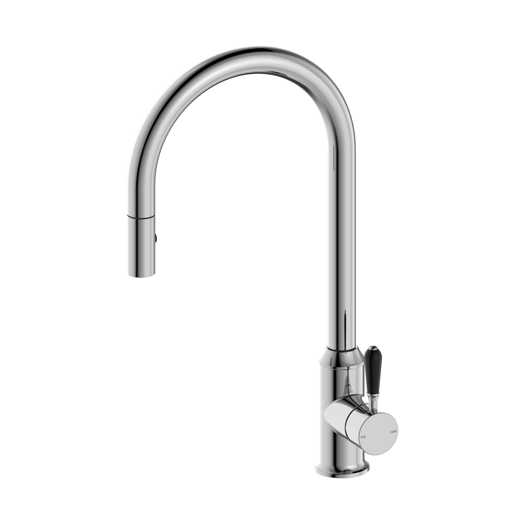 York Pull Out Sink Mixer With Vegie Spray Function With Black Porcelain Lever Chrome