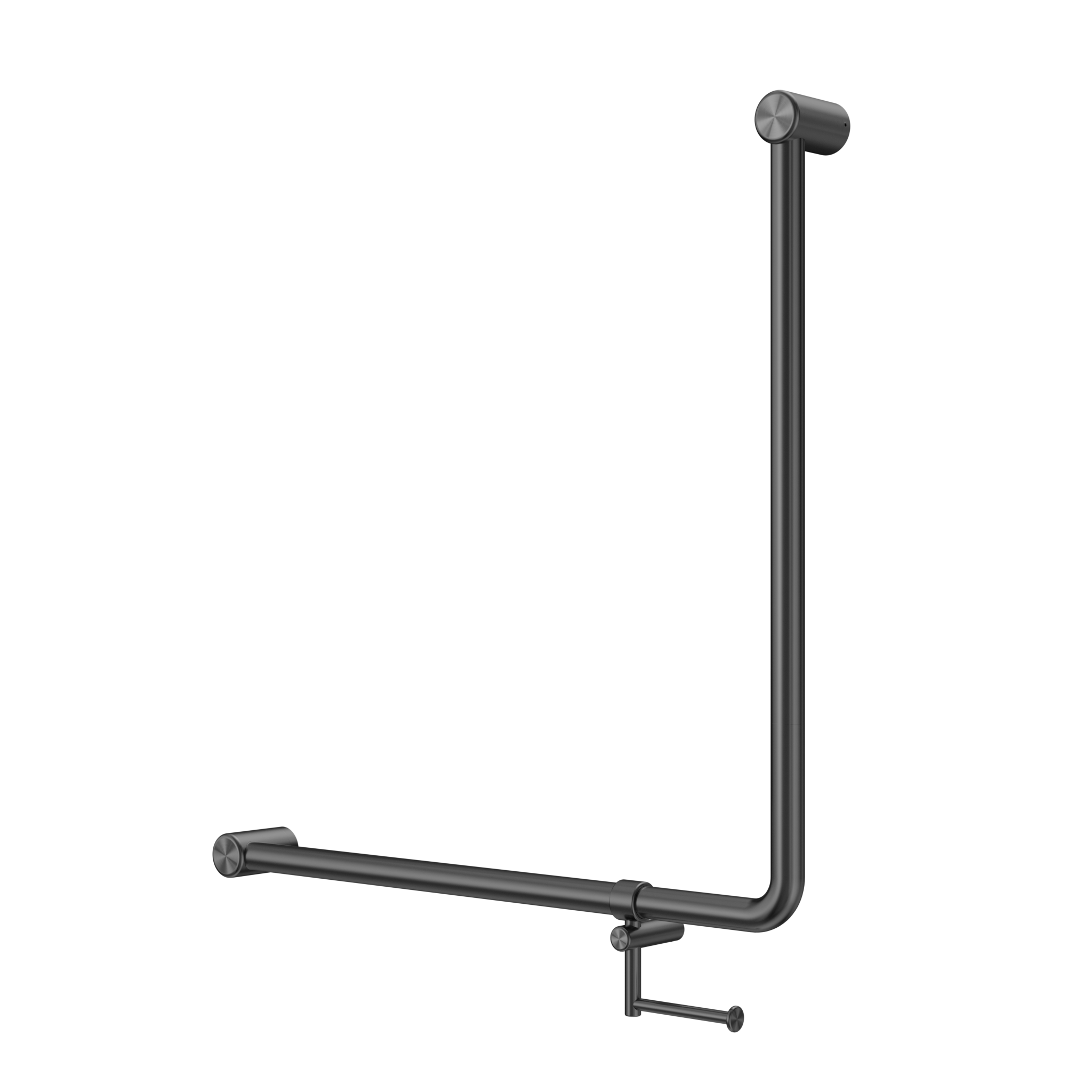 Mecca Care 32mm 90 Degree NZ4121 Accessible Toilet Grab Rail 750X750mm With Toilet Roll Holder Gun Metal
