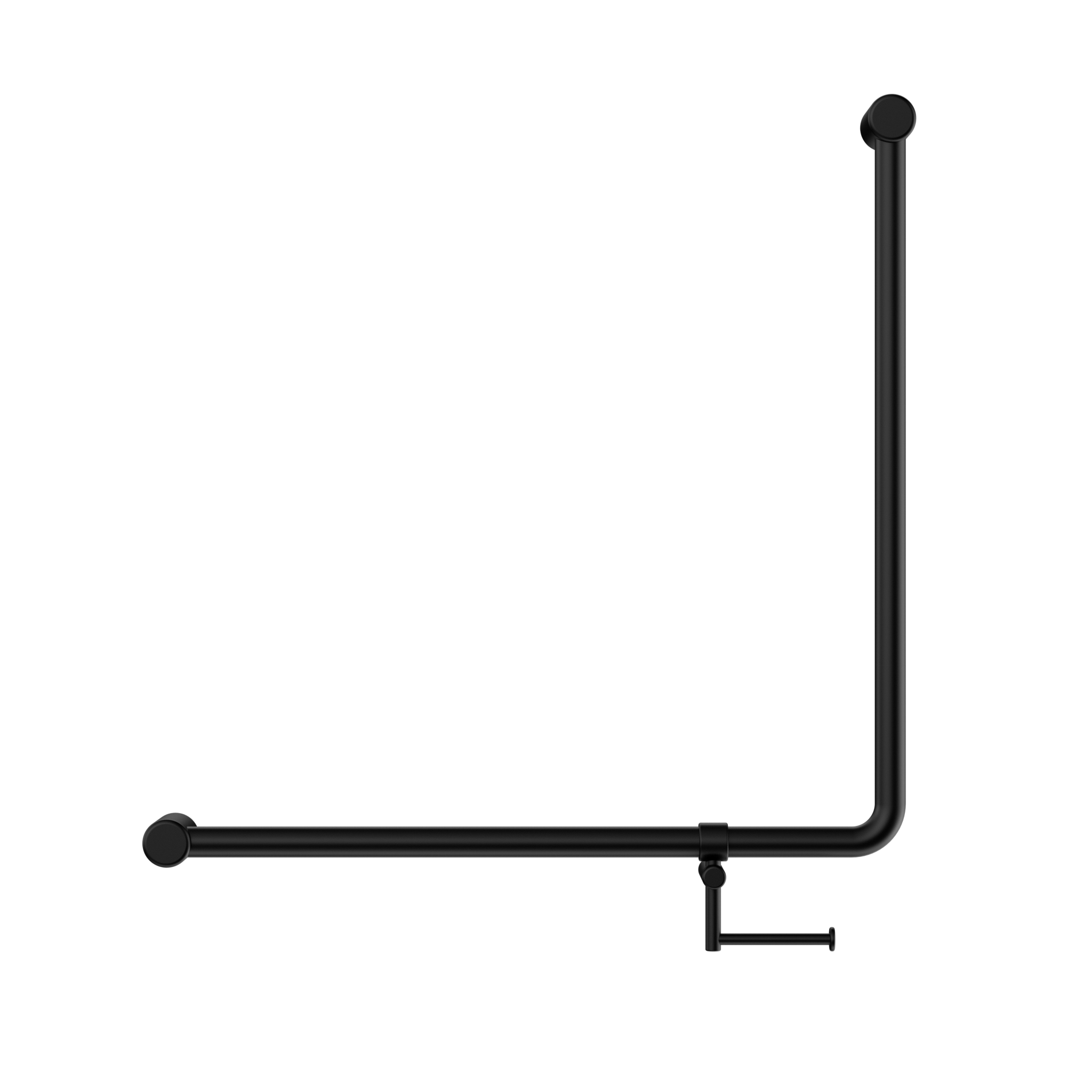 Mecca Care 32mm 90 Degree NZ4121 Accessible Toilet Grab Rail 750X750mm With Toilet Roll Holder Matte Black