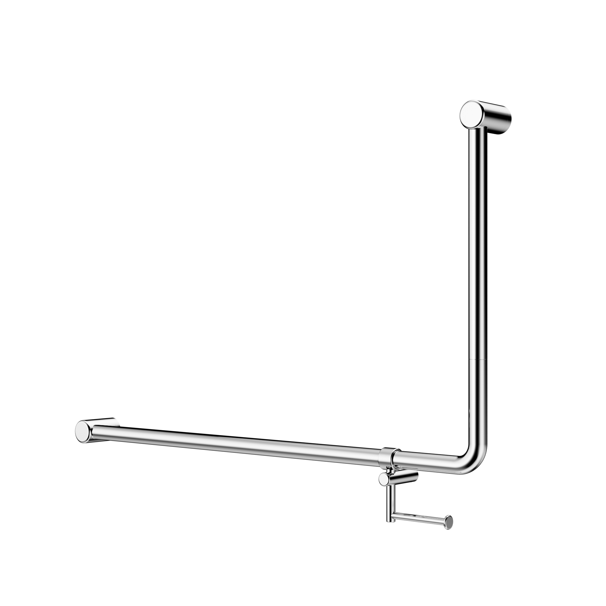 Mecca Care 32mm DDA Accessible Toilet 90 Degree Bent Tube Grab Rail 600X1000mm With Toilet Roll Holder Chrome