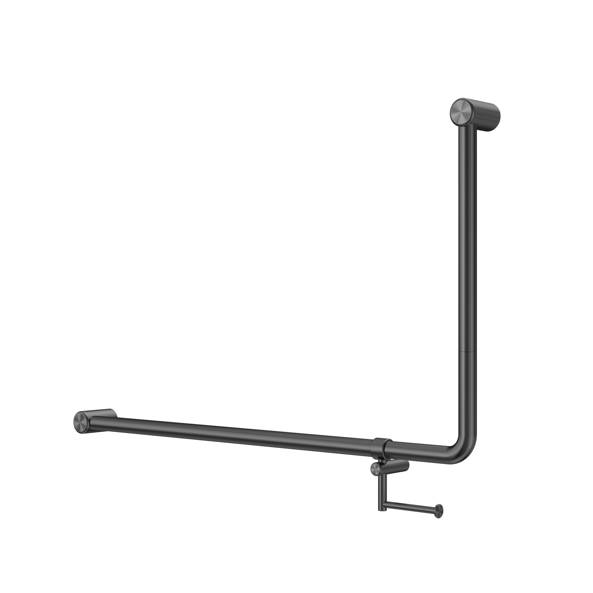 Mecca Care 32mm DDA Accessible Toilet 90 Degree Bent Tube Grab Rail 600X1000mm With Toilet Roll Holder Gun Metal