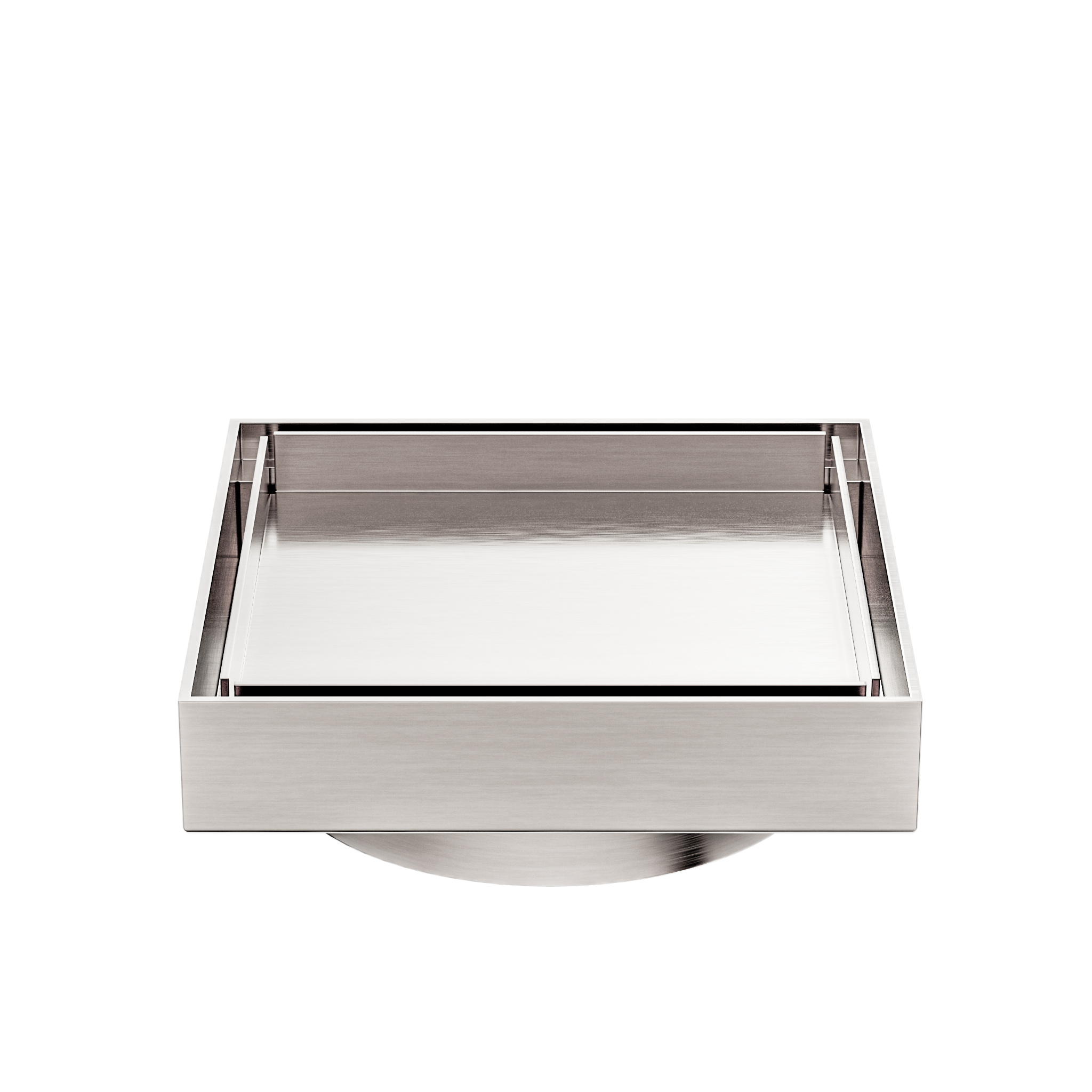 100mm Square Tile Insert Floor Waste 80mm Outlet Brushed Nickel