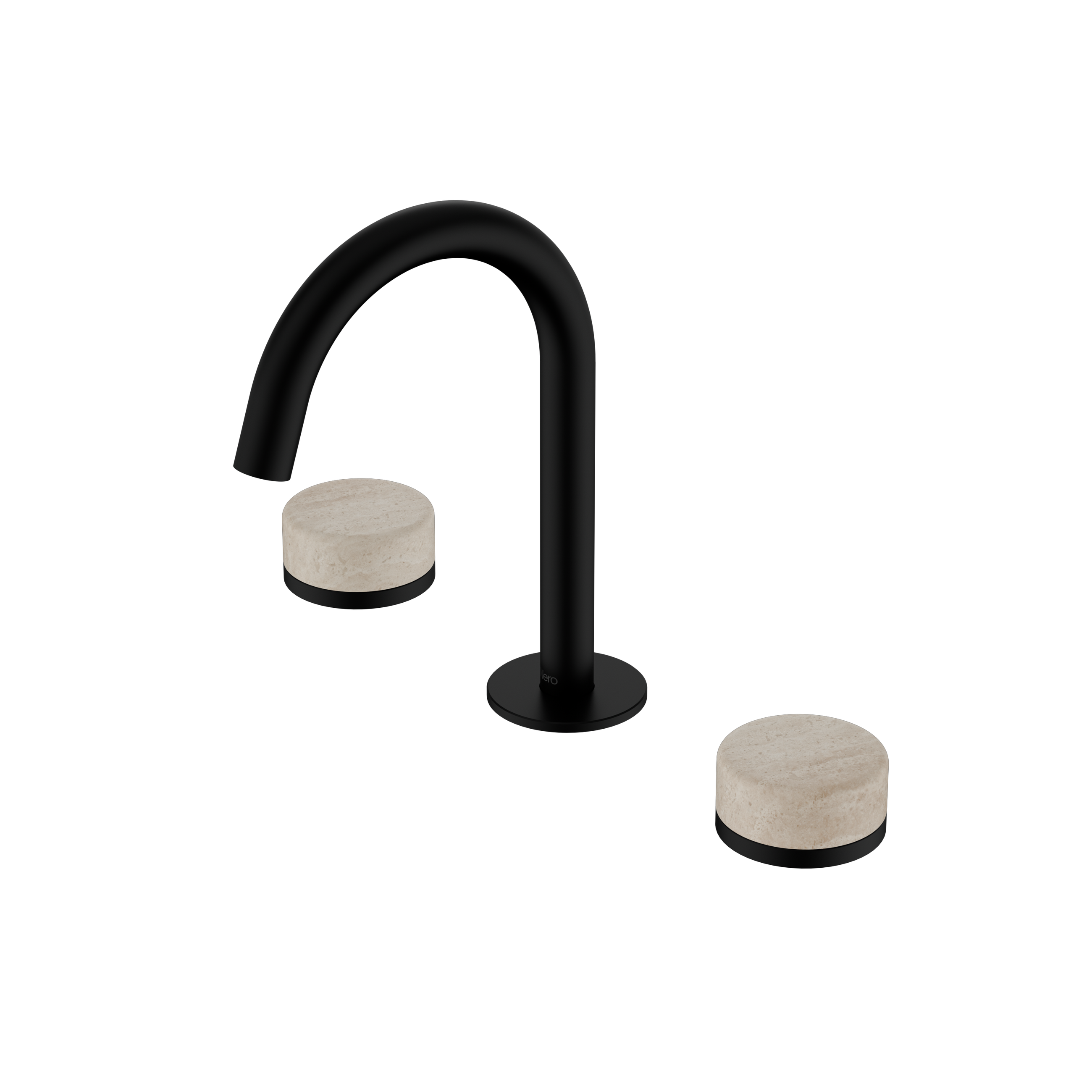 Serenity Basin Set Arc Spout With Rome Travertine Handle Matte Black