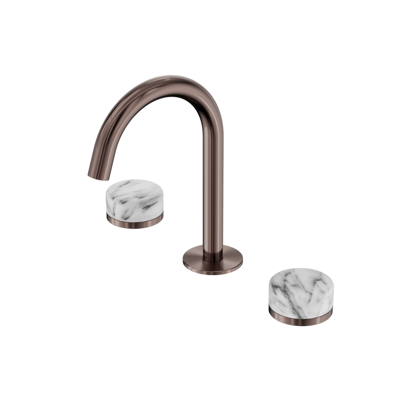 Serenity Basin Set Arc Spout With Arabescato Corchia Handle Brushed Bronze