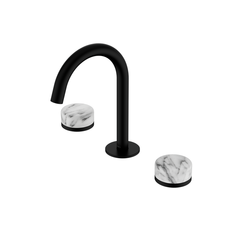 Serenity Basin Set Arc Spout With Arabescato Corchia Handle Matte Black