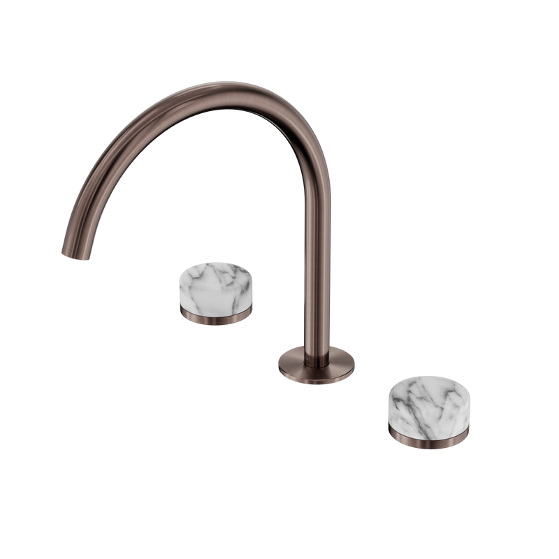 Serenity Bath/Kitchen Set Arc Spout With Arabescato Corchia Handle Brushed Bronze