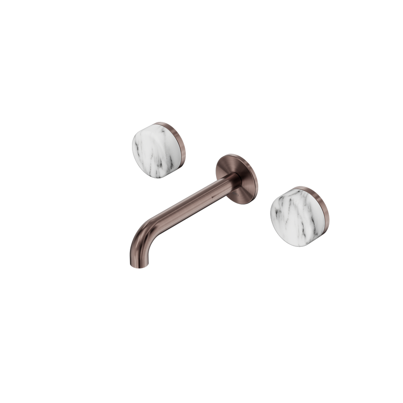 Serenity Wall Basin Set 160mm Spout With Arabescato Corchia Handle Brushed Bronze