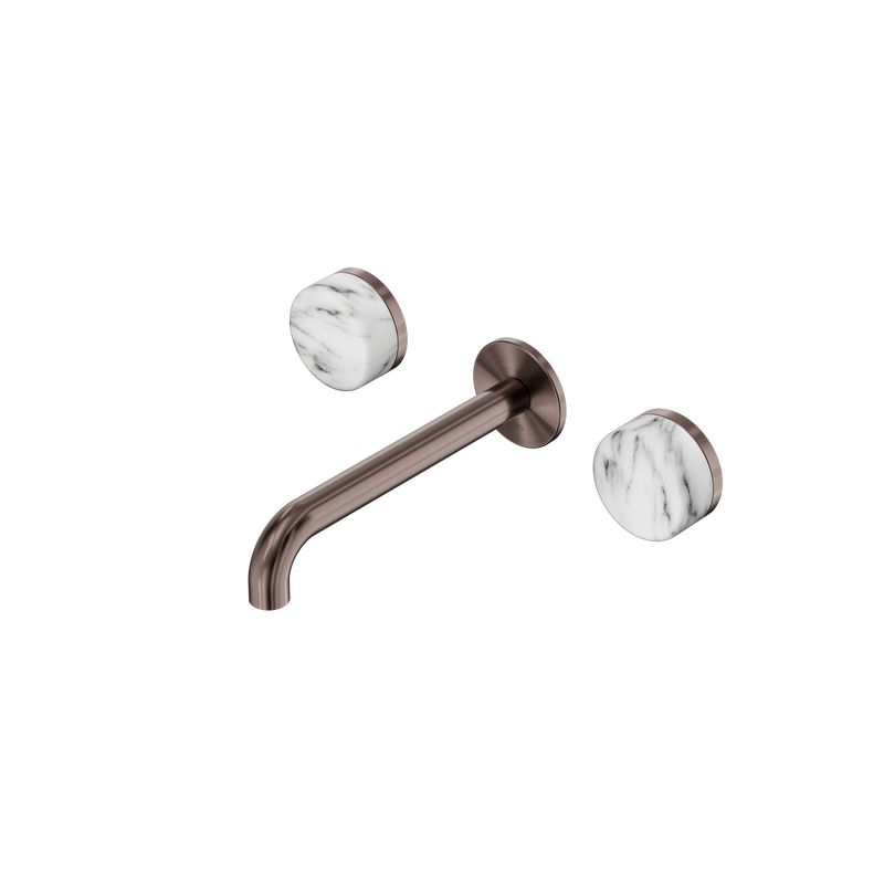 Serenity Wall Basin Set 185mm Spout With Arabescato Corchia Handle Brushed Bronze
