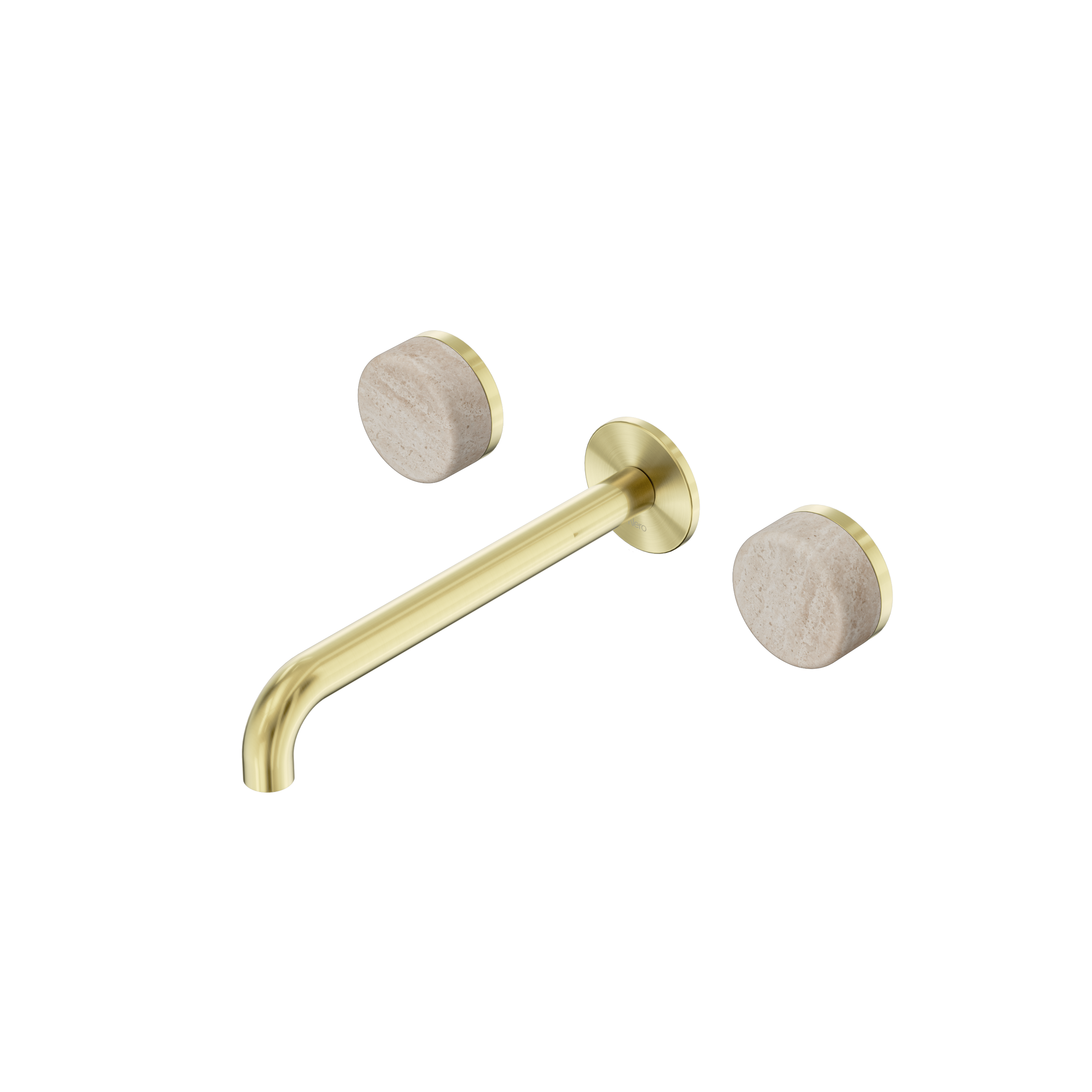Serenity Wall Basin Set 220mm Spout With Rome Travertine Handle Brushed Gold