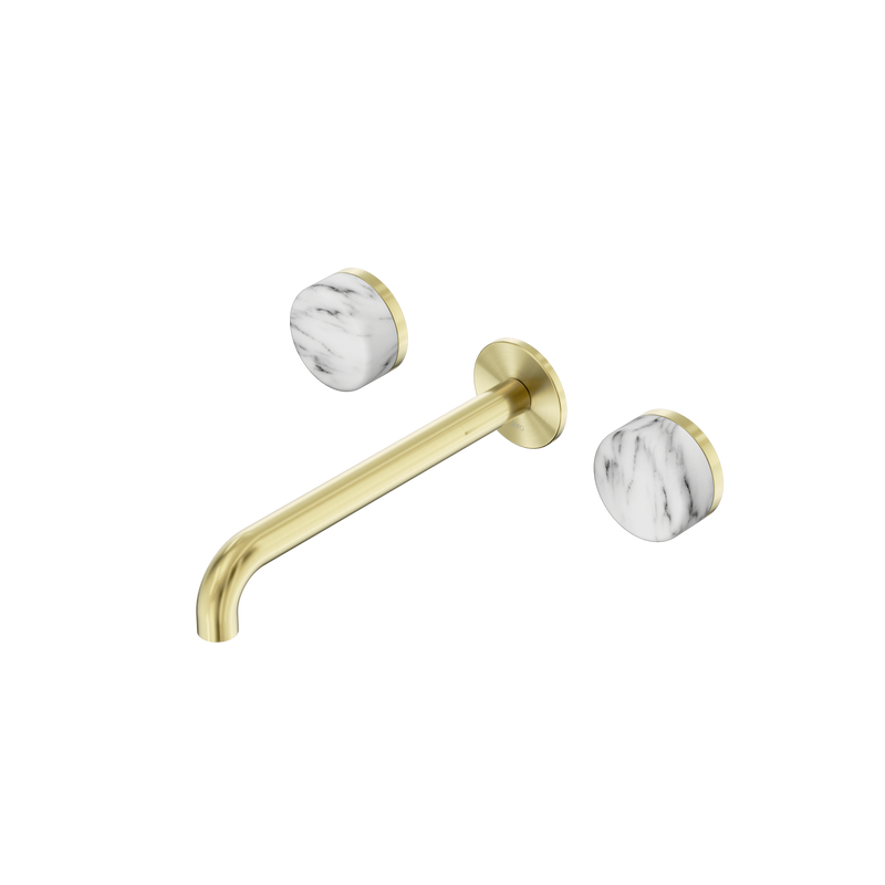 Serenity Wall Basin Set 220mm Spout With Arabescato Corchia Handle Brushed Gold