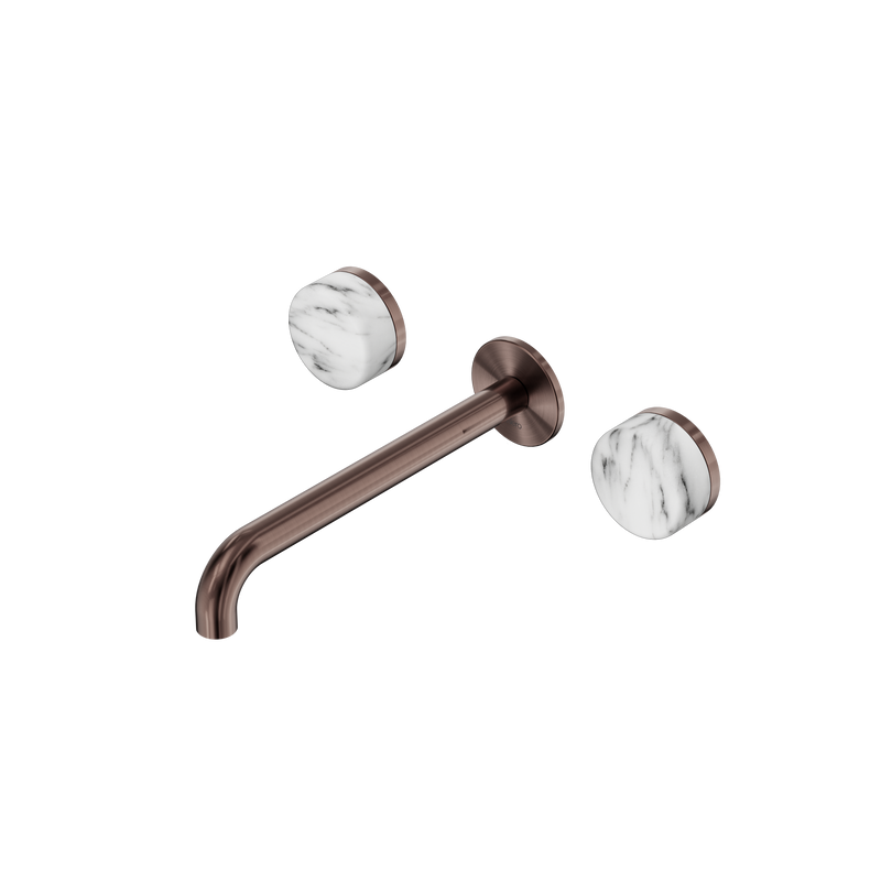 Serenity Wall Basin Set 220mm Spout With Arabescato Corchia Handle Brushed Bronze