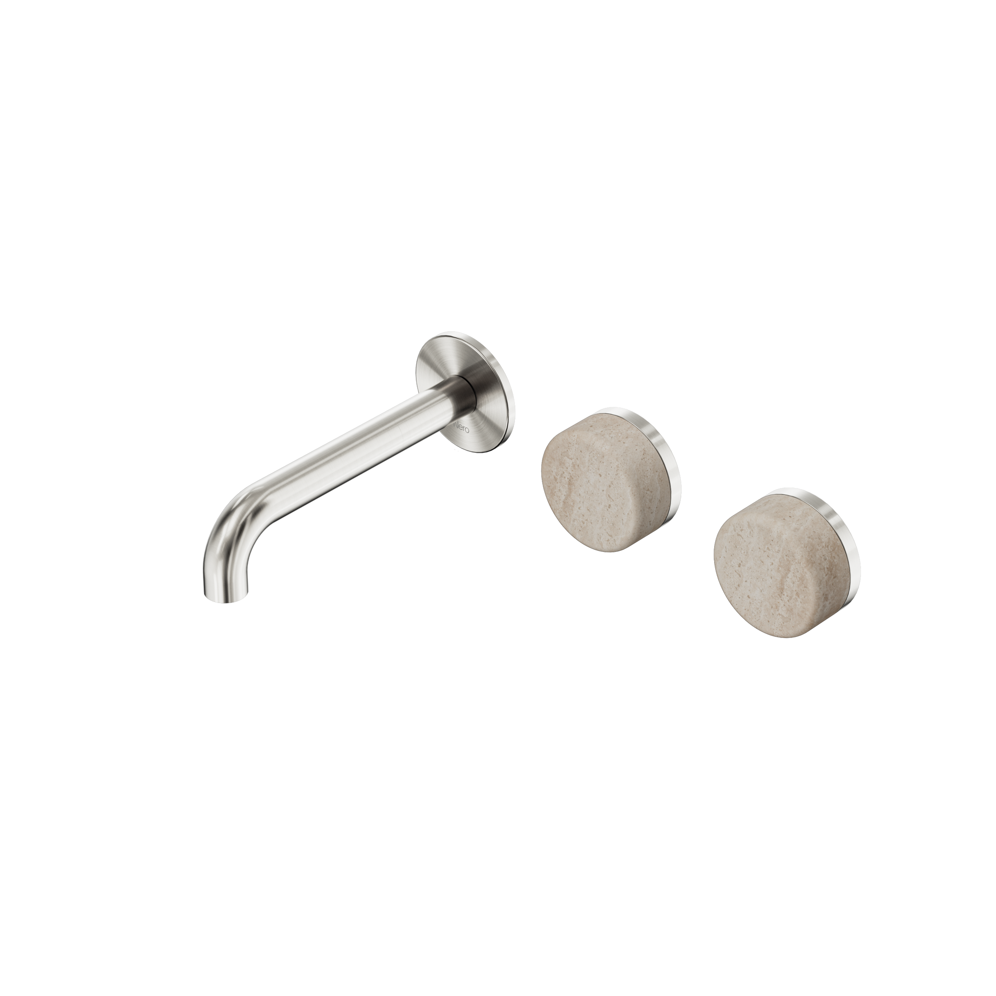 Serenity Wall Basin Set 160mm Offset Spout With Rome Travertine Handle Brushed Nickel