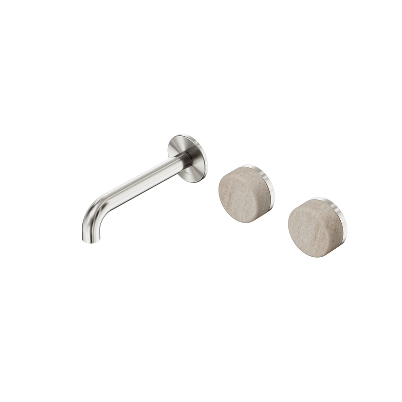 Serenity Wall Basin Set 160mm Offset Spout With Rome Travertine Handle Brushed Nickel