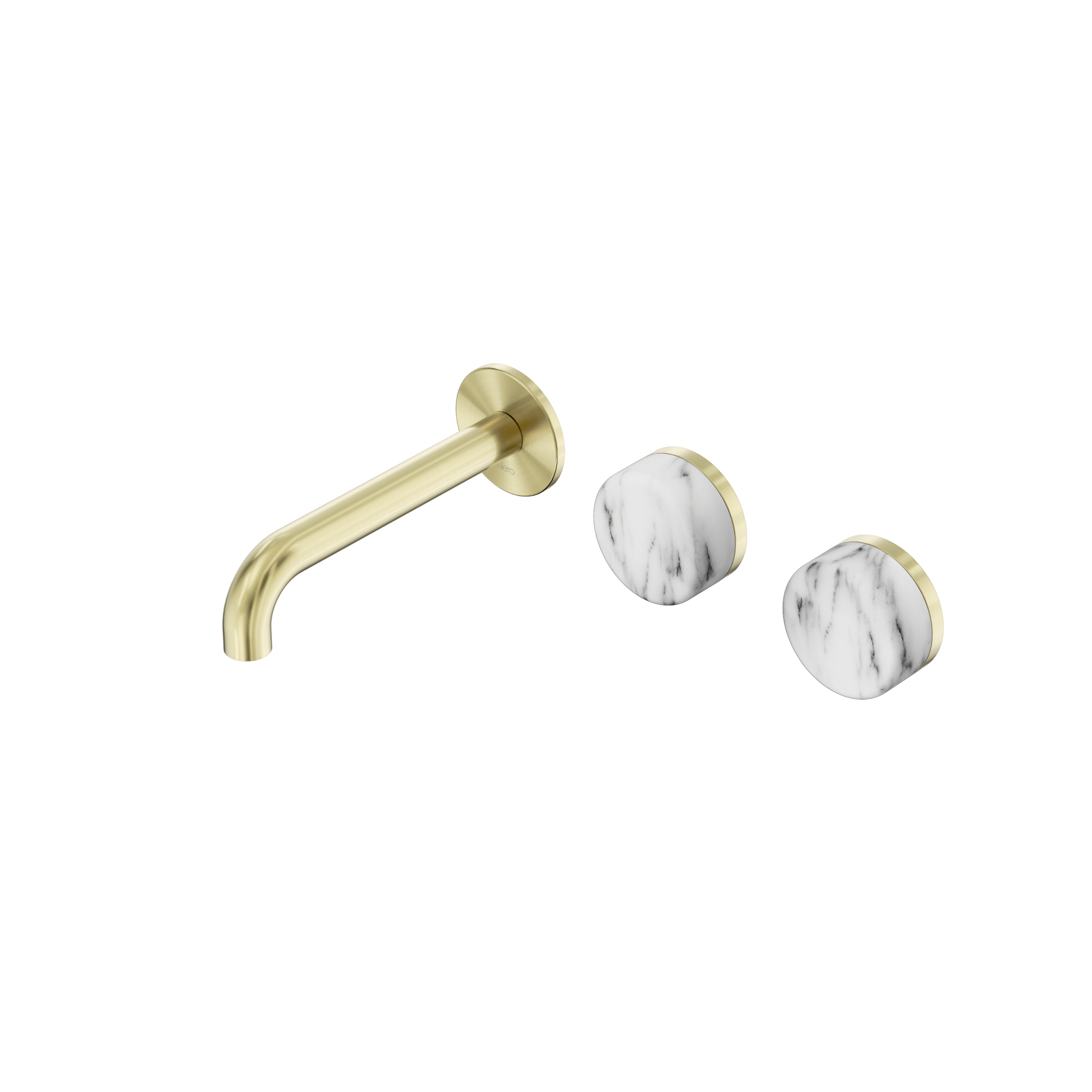 Serenity Wall Basin Set 160mm Offset Spout With Arabescato Corchia Handle Brushed Gold
