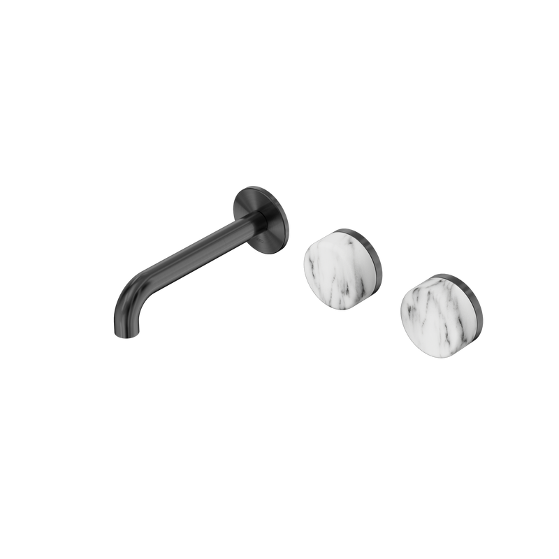 Serenity Wall Basin Set 160mm Offset Spout With Arabescato Corchia Handle Gun Metal