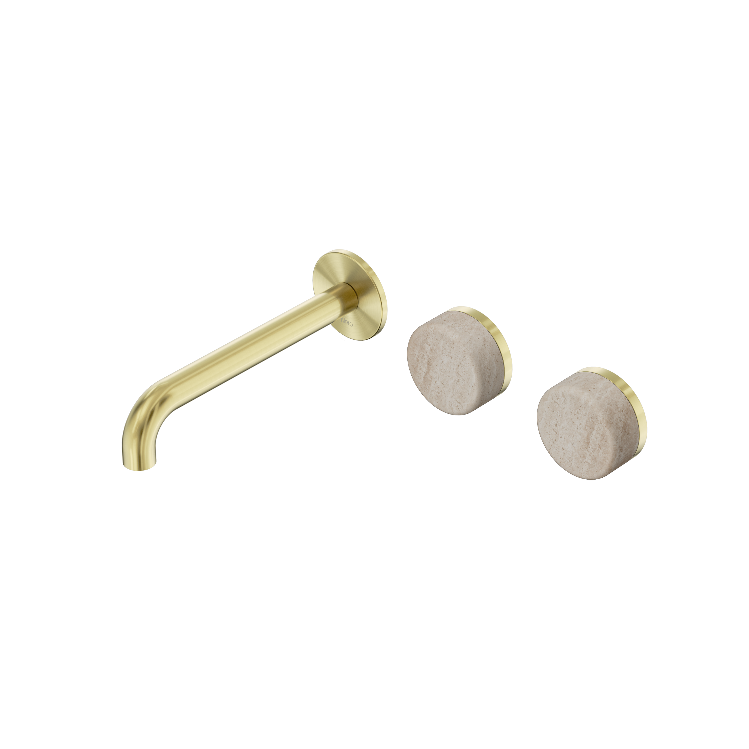 Serenity Wall Basin Set 185mm Offset Spout With Rome Travertine Handle Brushed Gold