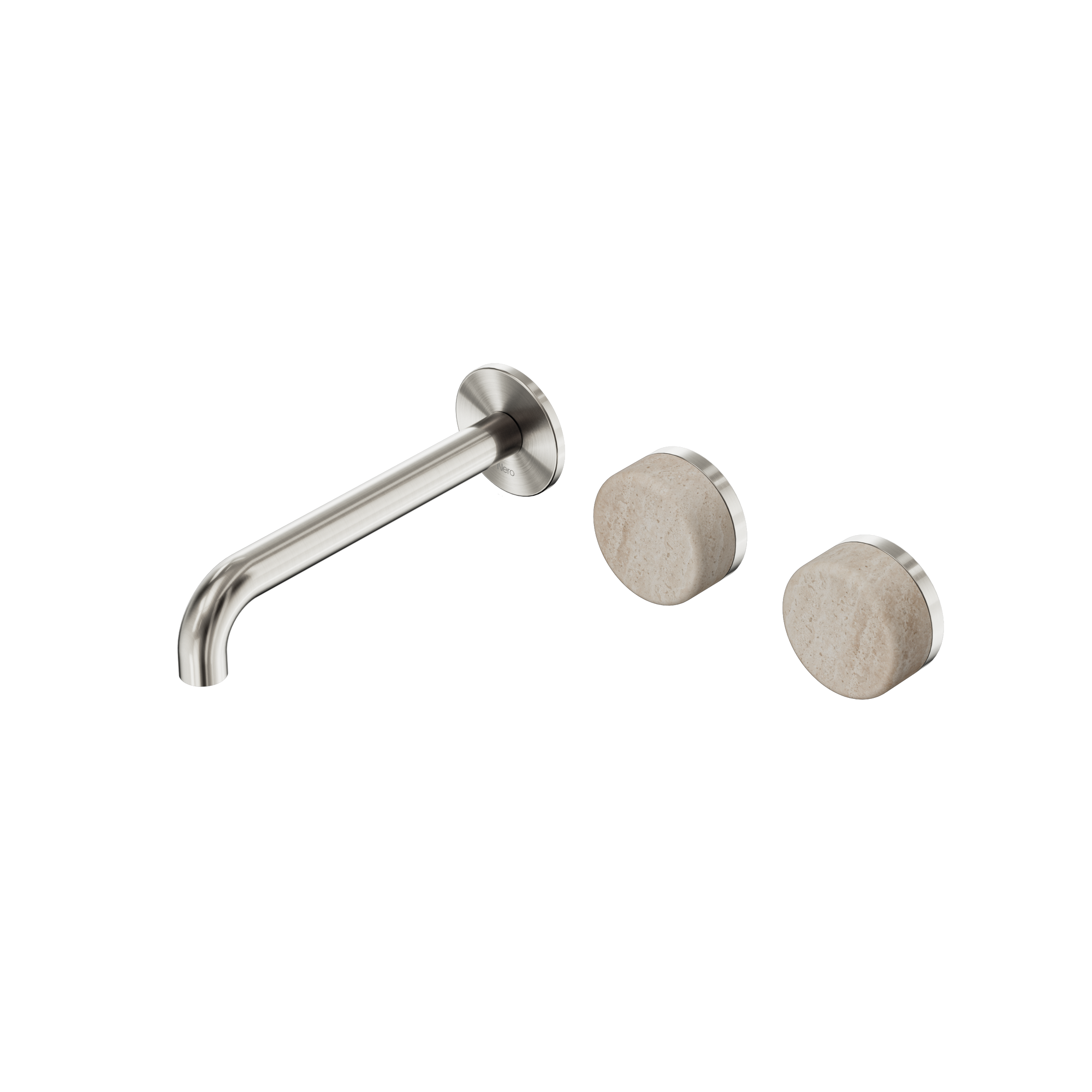 Serenity Wall Basin Set 185mm Offset Spout With Rome Travertine Handle Brushed Nickel